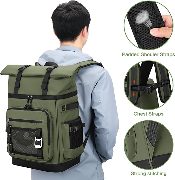 40L Cooler Backpack, Large Leakproof Insulated Cool Bag Rucksack | Expandable Waterproof Thremal Picnic Backpack for Men & Women, Green
