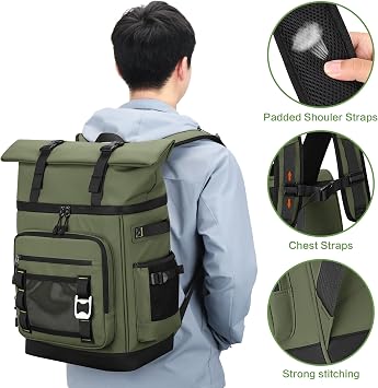 40L Cooler Backpack, Large Leakproof Insulated Cool Bag Rucksack | Expandable Waterproof Thremal Picnic Backpack for Men & Women, Green