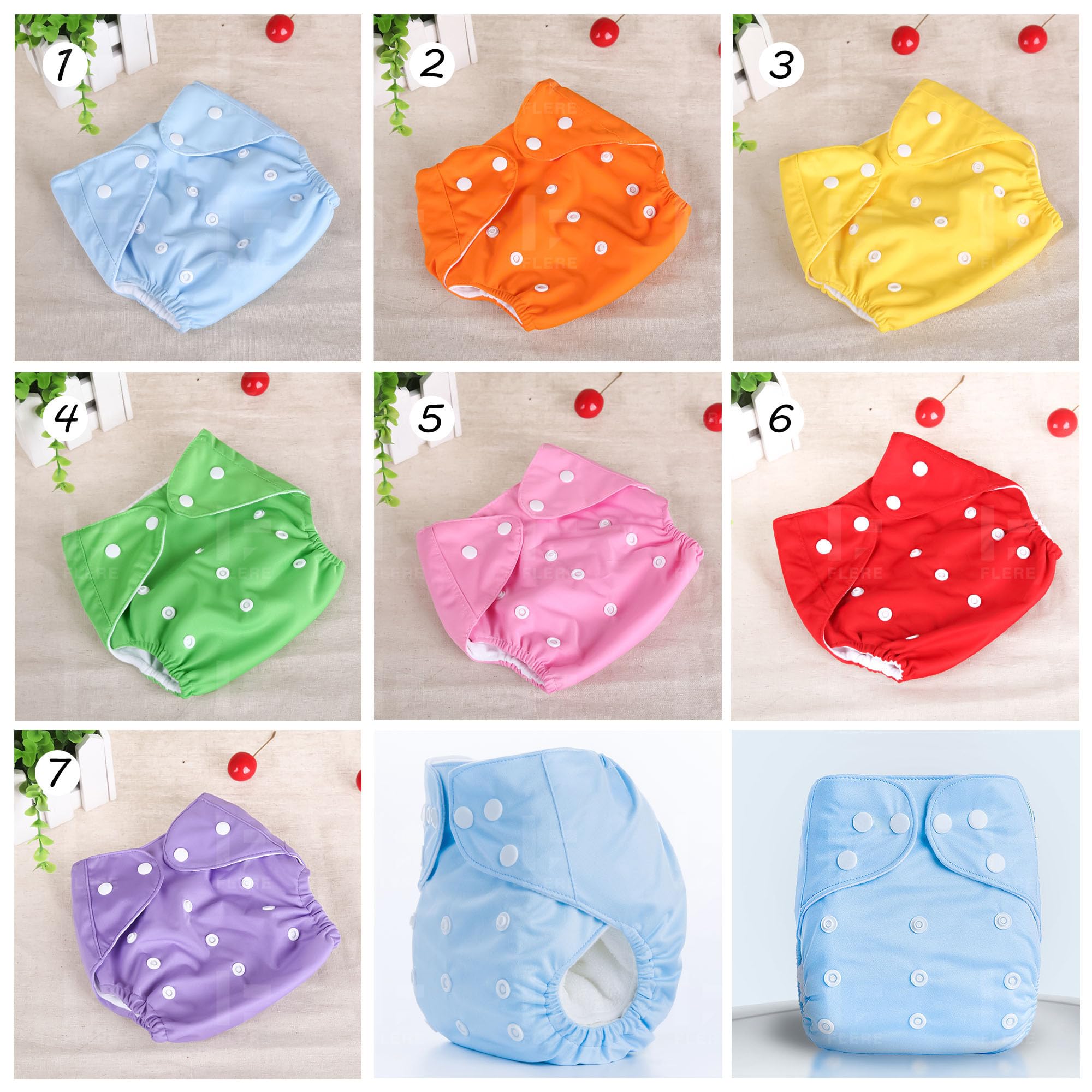 Flere Reusable Baby Cotton Cloth Diapers - Adjustable & Washable with Insert Pads for 0-3 Years | Soft, Waterproof & Eco-Friendly (Multicolor, Pack of 4) - Image 6 thumbnail