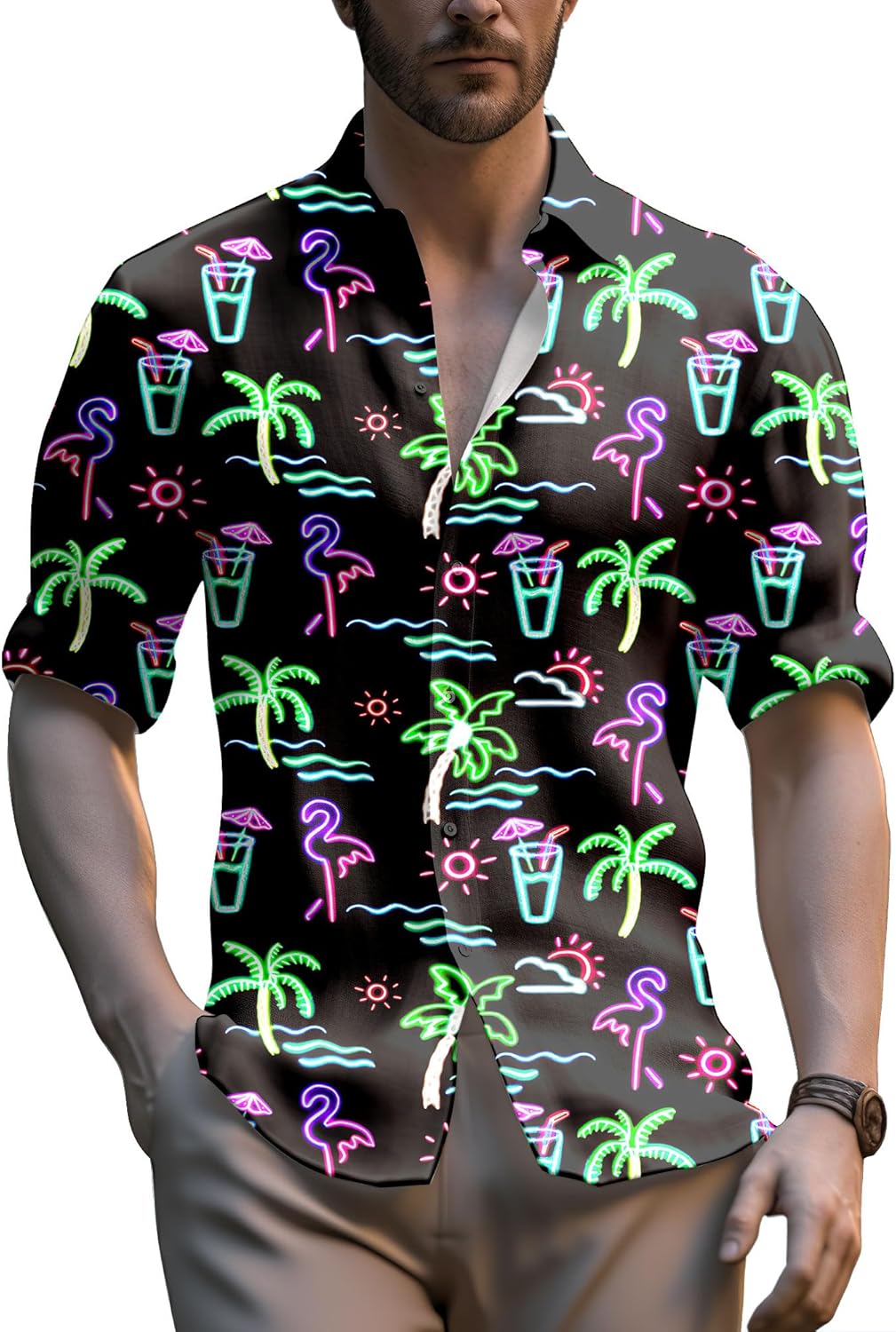 Neon Shirts for Men Button Up Shirts,Mens Neon Shirt Hawaiian Shirt for Men,Mens Beach Shirts Neon Clothes - Image 8