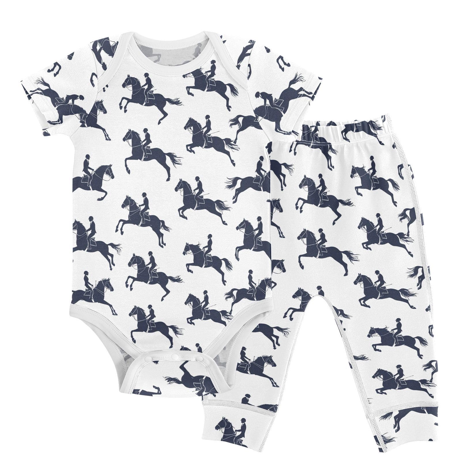 vvfelixl Equestrian Performance Baby Layette Sets,Baby Bodysuits Set Unisex Short Sleeve Babys Pants Sets 9-12M