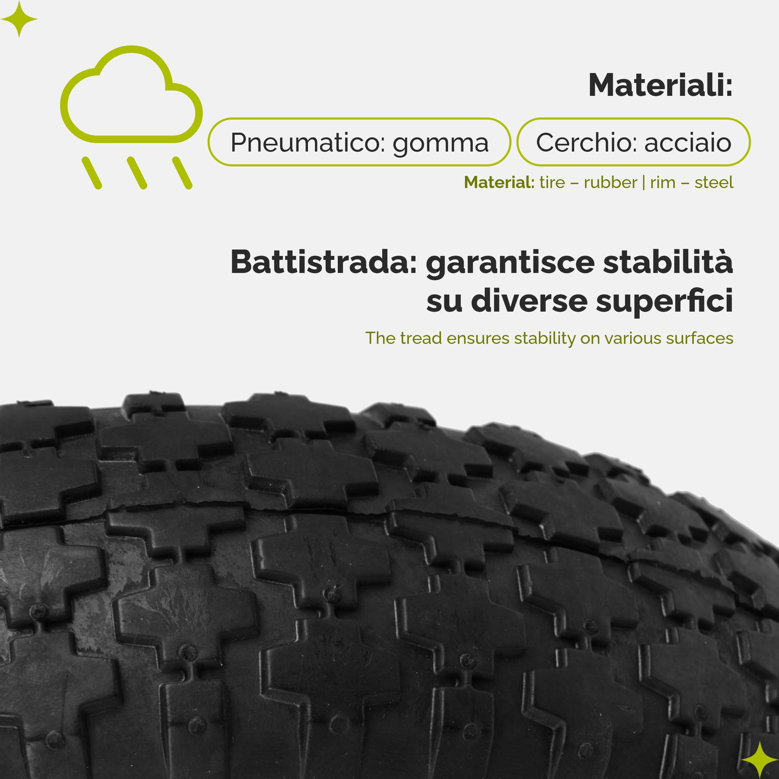 Garronda Ruote per Carrello 4.00-6 con Asse, Pneumatica 2PR Ruota Carriola con Valvola Auto, Ø 32×9 cm, foro 12 mm, portata fino a 136 kg GD-0163, Nero/Rosso