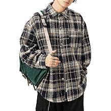 POHADON Fall Winter Plaid Flannel Shirts for Men Fashion Retro Button Down Shirts Jacket Y2k Trendy Shackets Korean Tops