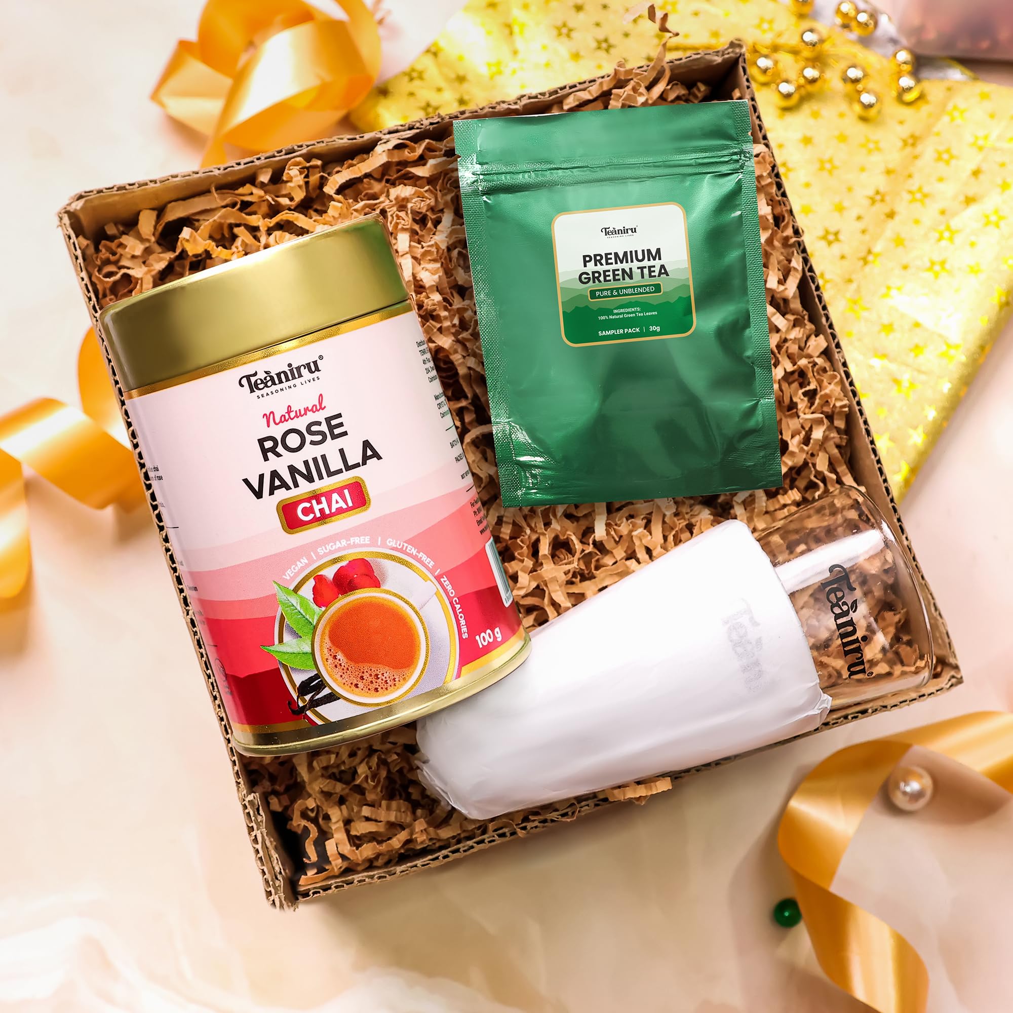 Teaniru, Endless Happiness Combo Tea Pack | Rose Vanilla Chai (100 gm) with 2 Cutting Chai Glasses and 30 gm of Loose-Leaf Green Tea | First Quality Tea in Reusable Tins – Unique Gift for Tea Lovers (B0CTKK861Q) Amazon Price History, Amazon Price Tracker