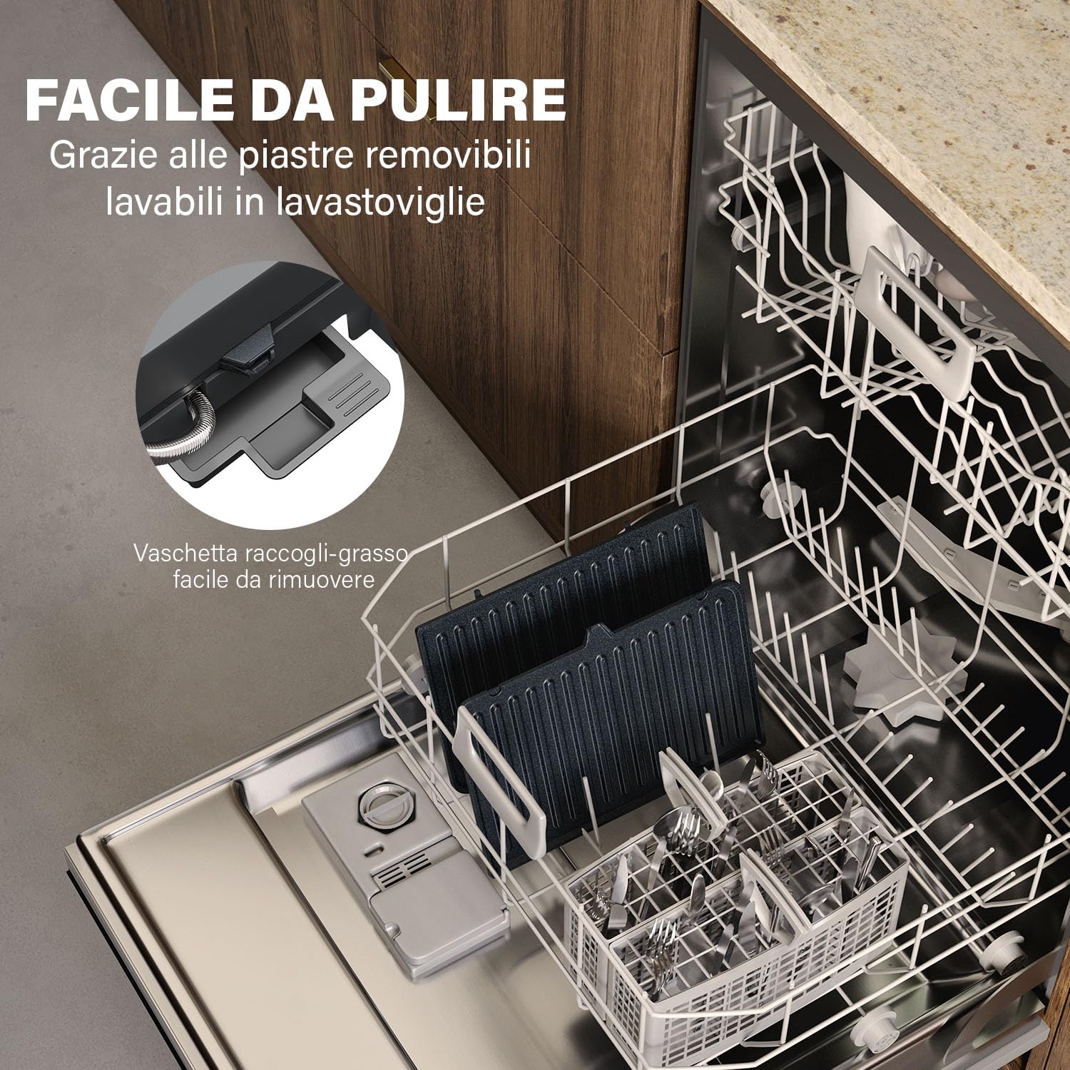Princess Grill a Contatto, Apertura 180°, Piastre Rimovibili, Termostato Regolabile, Senza PFAS, Raccoglitore di Grassi, 1500 W, Superficie 27,5 x 18 cm, Acciaio Inox, 117502