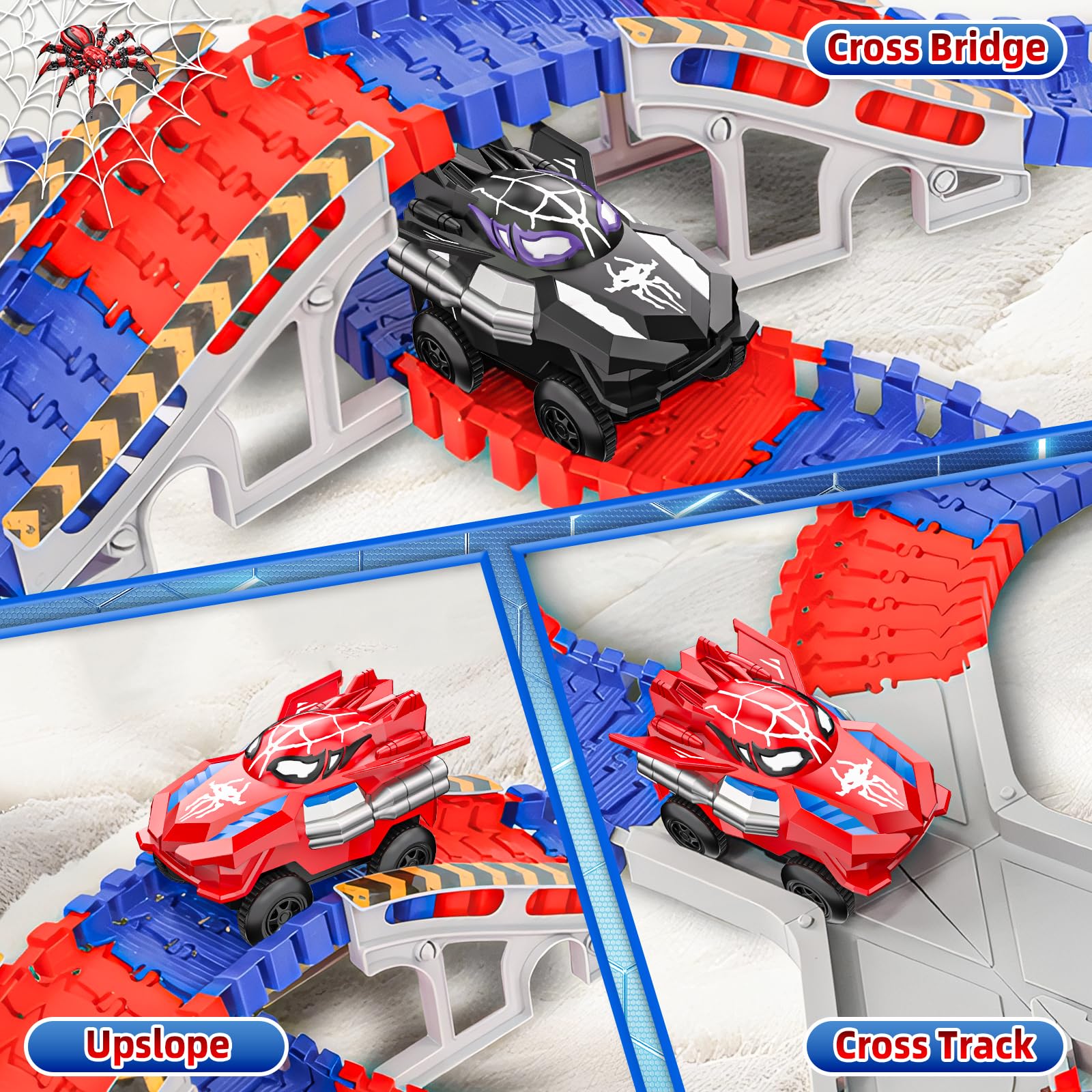 Kssvzz Spider Circuit Voiture Enfant 2 3 4 5 6 Ans, Flexible Circuit de Course Electrique Jouet Garcon, Jouet Cadeau Anniversaire Noël pour Enfant 2-8 Ans (212 PIÈCES)