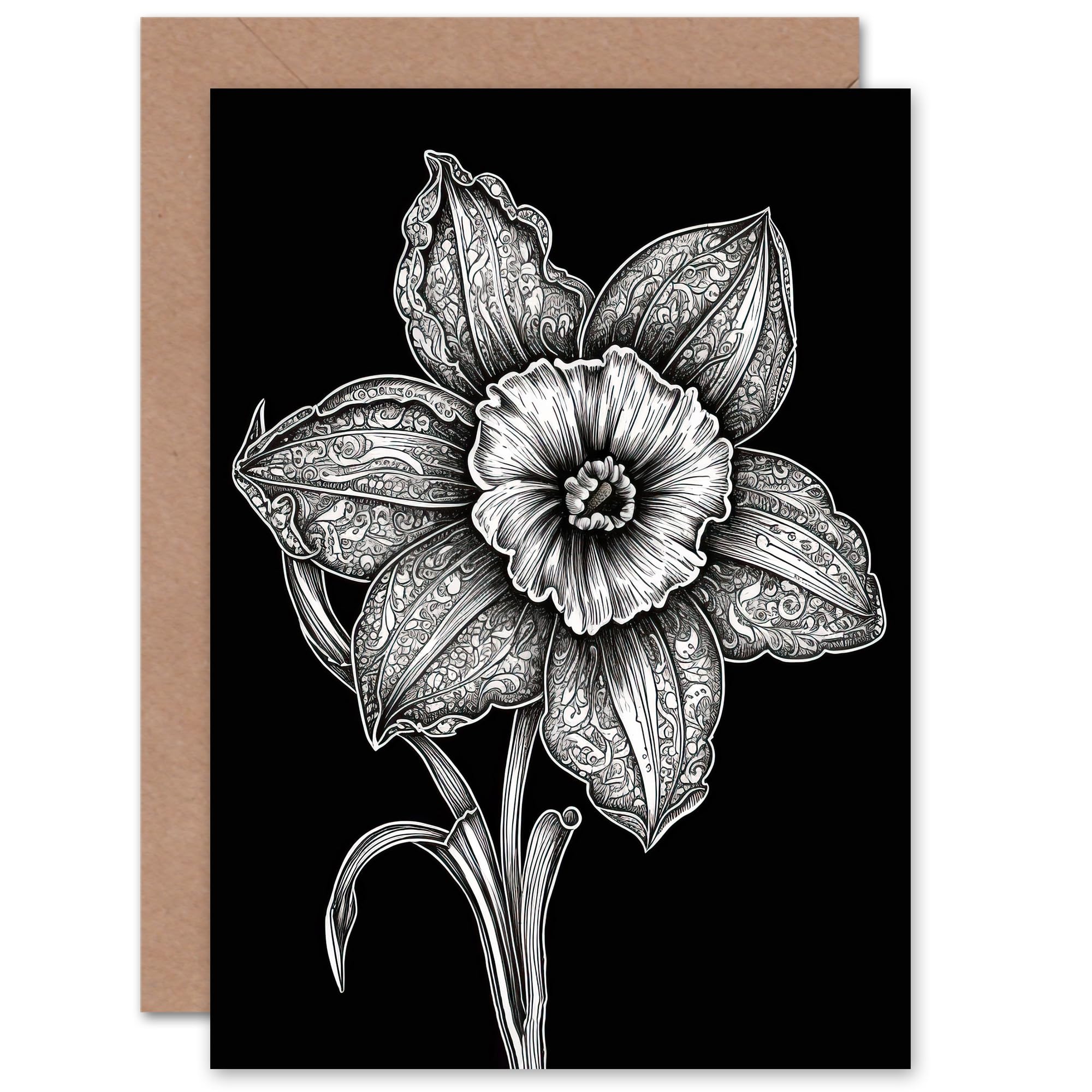 Artery8 Elegant Single Batik Daffodil Flower for Wife Her Mum Sister Daughter Mom Gran Nan Birthday Thank You Congratulations Blank Art Greeting Card