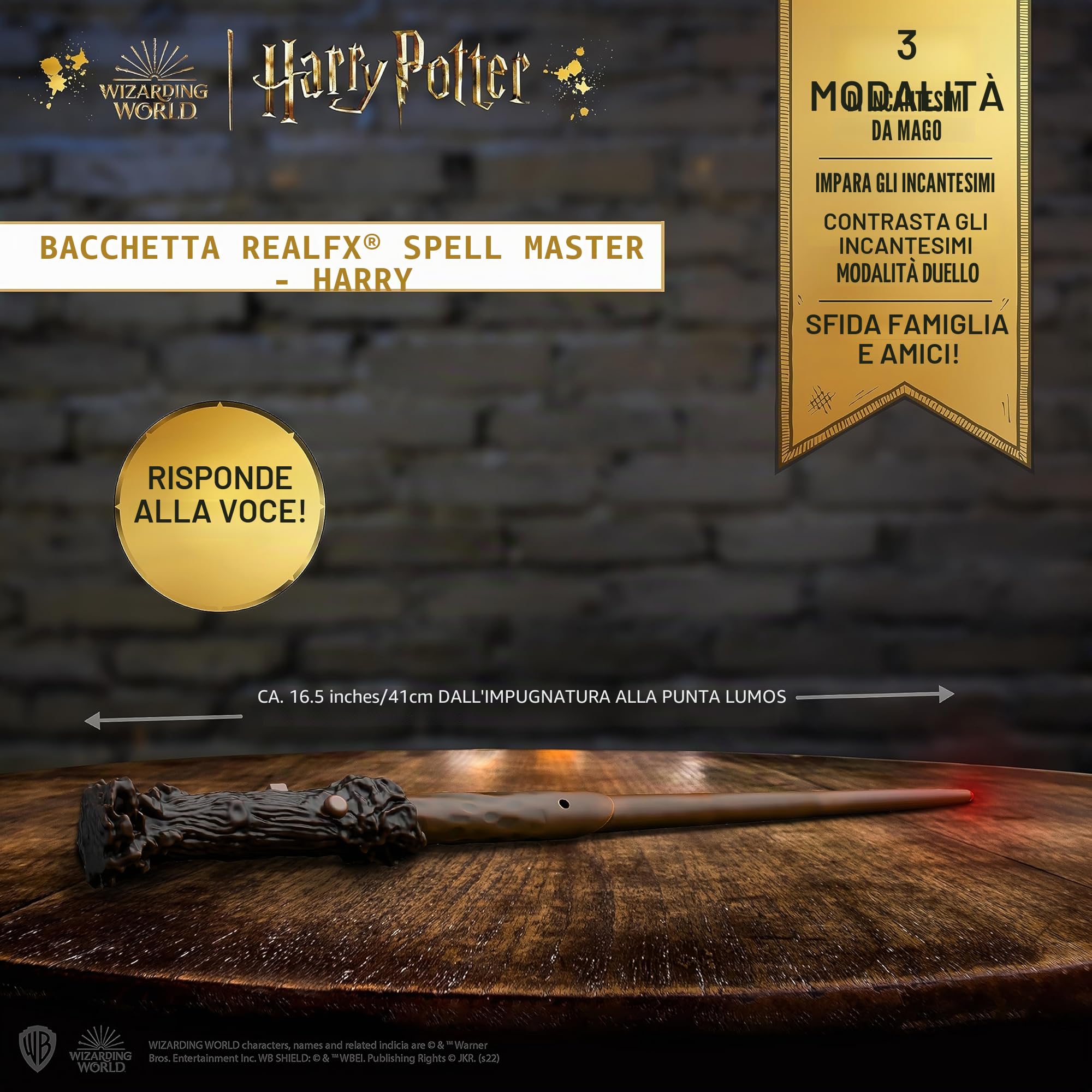 WOW STUFF Bacchetta luminosa e sonora ad attivazione vocale, regalo ufficiale di Harry Potter, accessori per travestimento e giocattoli del mondo magico