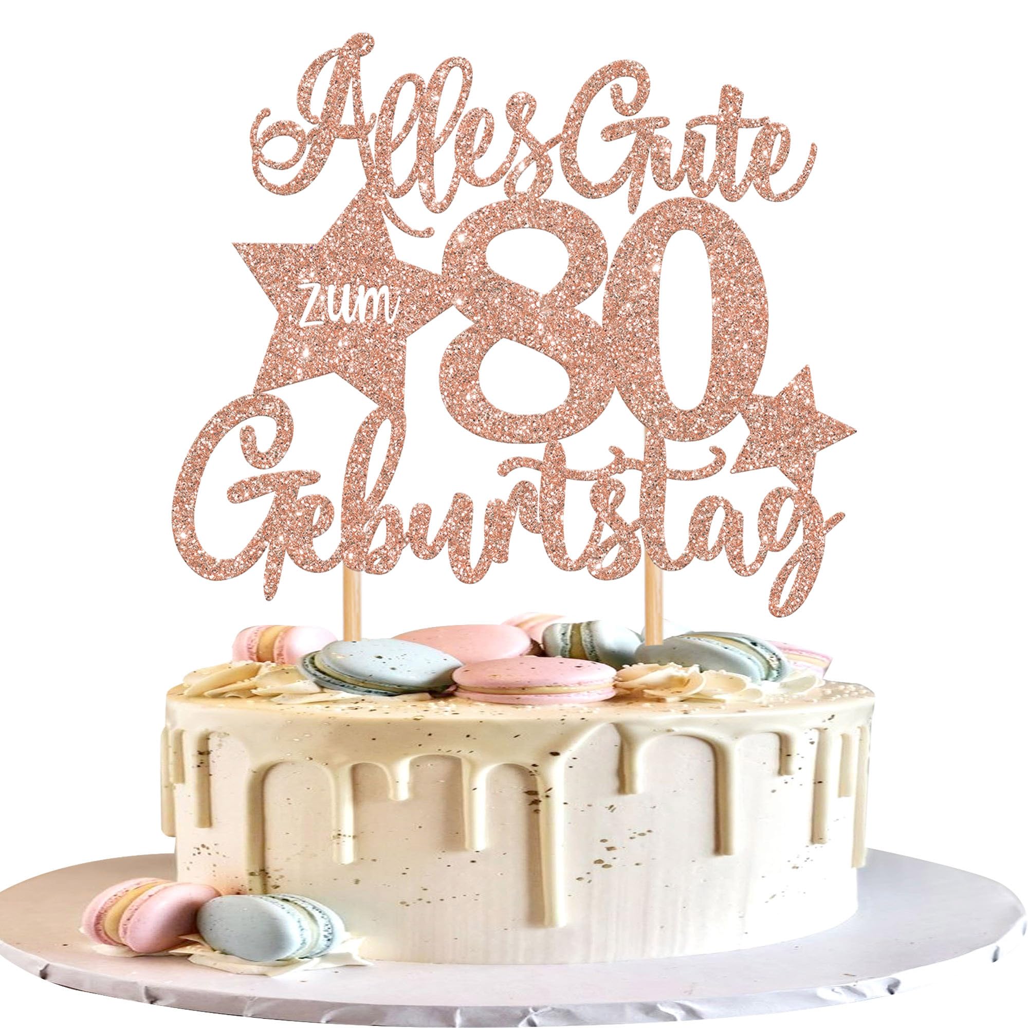 1 Stück 80th Geburtstag Tortendeko Alles Gute zum 80 Geburtstag Kuchen Deko Happy Birthday Cake Topper für 80th Jahrestag Party Kuchen Dekoration Rosegold