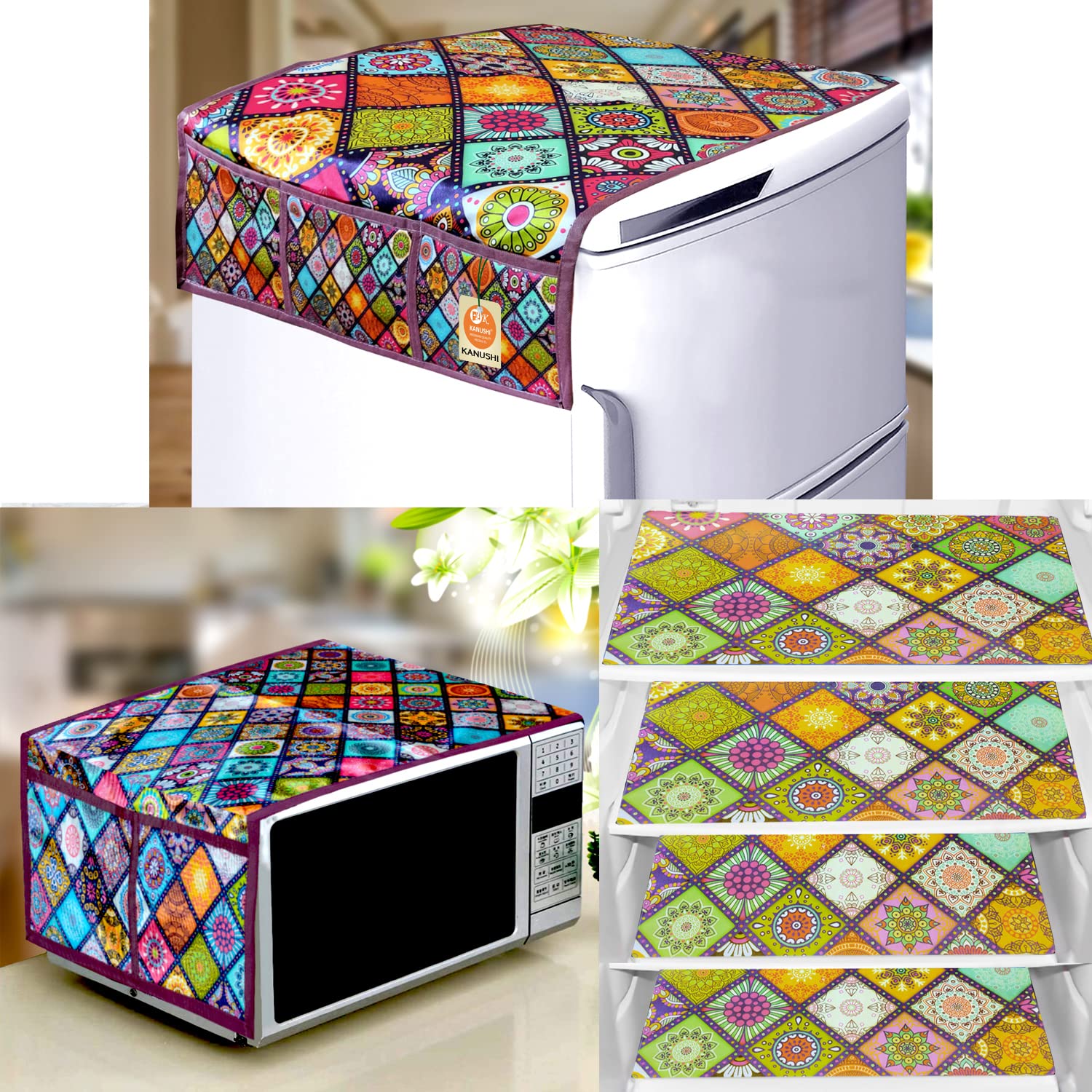 KANUSHI Industries® 1 Pc Fridge Covers/Refrigerator Cover + 1 Pc Microwave/Oven Cover Top + 4 Fridge Mats (FRI+Micro-DIG-B+M-22-04) (B0BHW6BTDS) Amazon Price History, Amazon Price Tracker