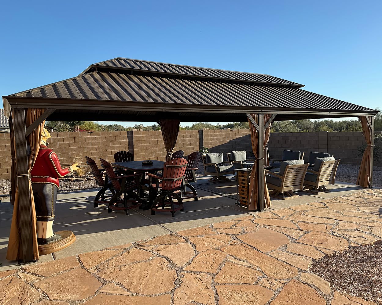 PURPLE LEAF 14' x 28' Outdoor Hardtop Gazebo installed in a backyard next to a pool.