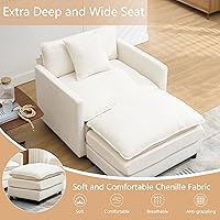 Vista 9 de SZLIZCCC Cama cama de 40.16 pulgadas, cómoda silla tapizada de chenilla, sofá cama individual de asiento profundo con asiento individual y 1 otomana