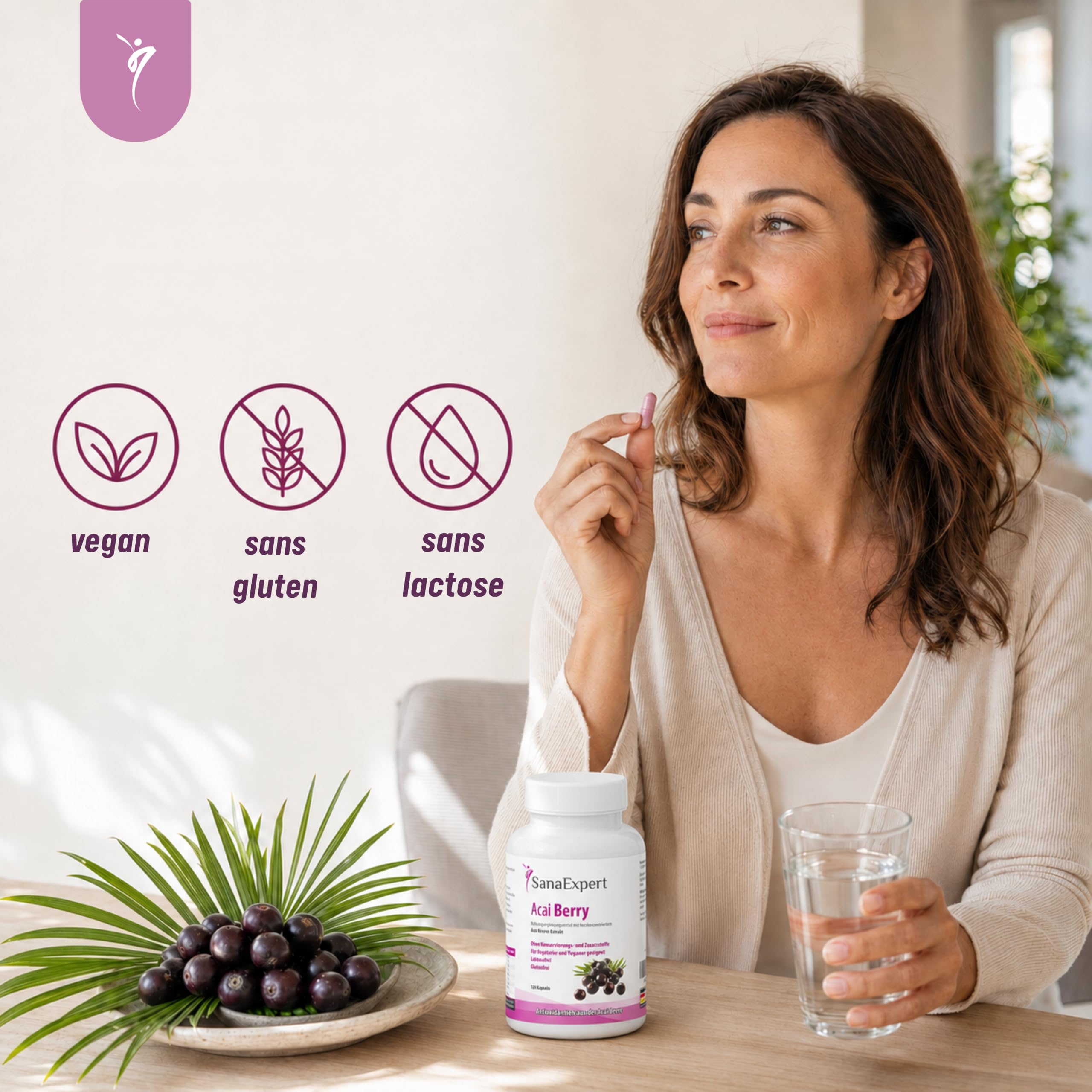 SanaExpert Acai Berry - Superaliment & Antioxydant Naturel - Extrait de Baies d'Açaï Pur - Complément Alimentaire en Gélules - Vegan - 120 Capsules