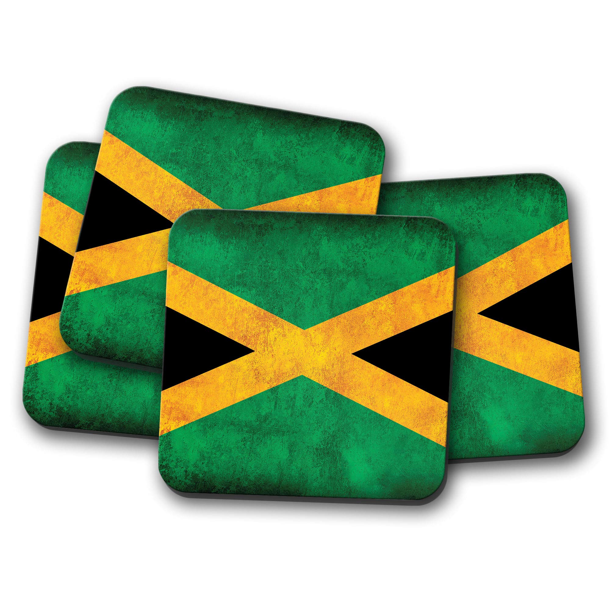 Destinationvinyl Multicolor 4 Set - Rustic Jamaican Flag Coaster - Jamaica Caribbean Travel #14366