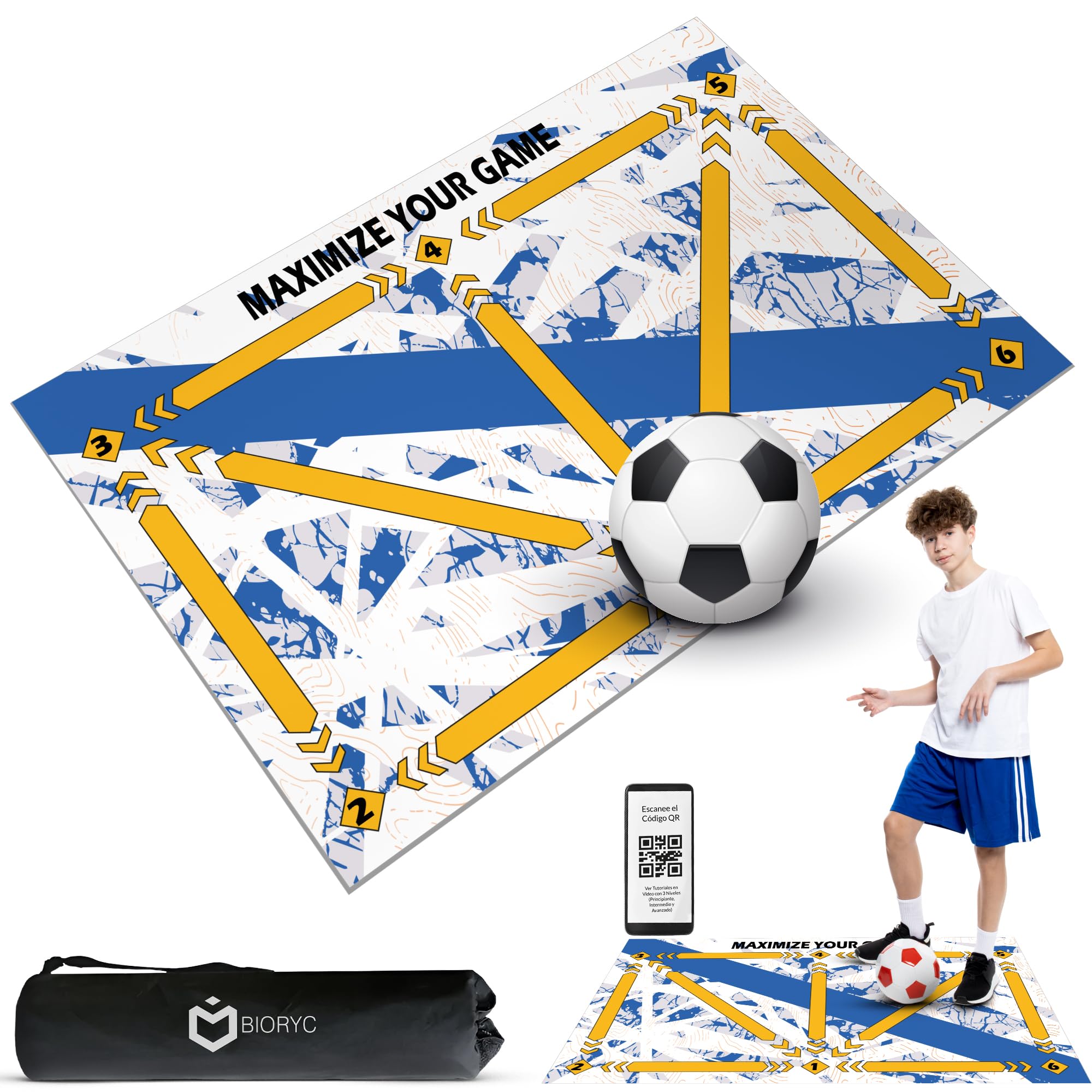 BIORYC ® Alfombra Entrenamiento de Fútbol Diatomea + Videos Entreno + Bolsa de Transporte | Alfombrilla de Habilidad Antideslizante 60x90 cm de tu Equipo Favorito | Mundial de Clubes