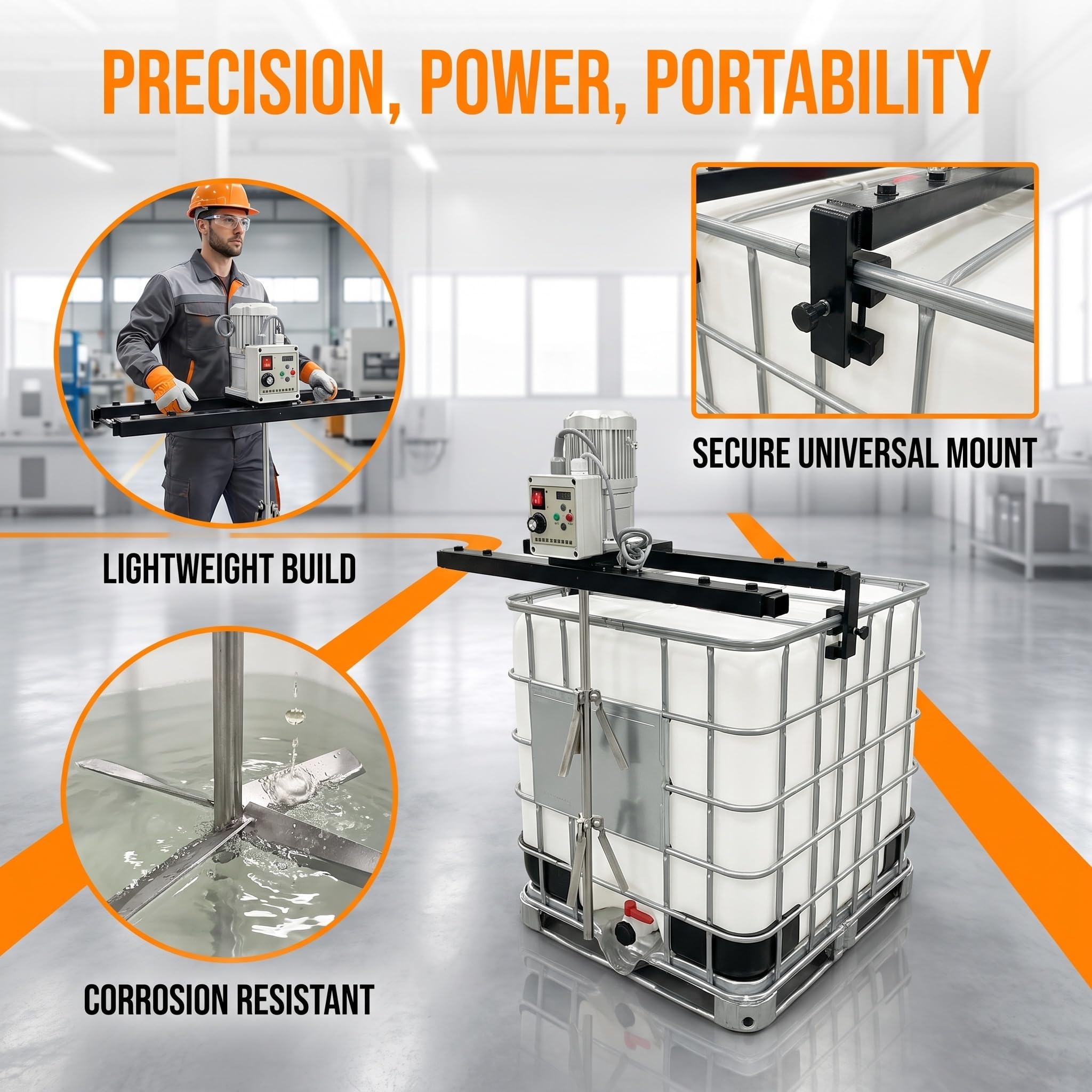 Mezcladora Eléctrica para Contenedores IBC, Agitador Industrial con Velocidad Ajustable De 200 A 3000 RPM, Impulsor Doble Plegable De Acero Inoxidable De 250 Mm, Bastidor Telescópico De 75 A 120