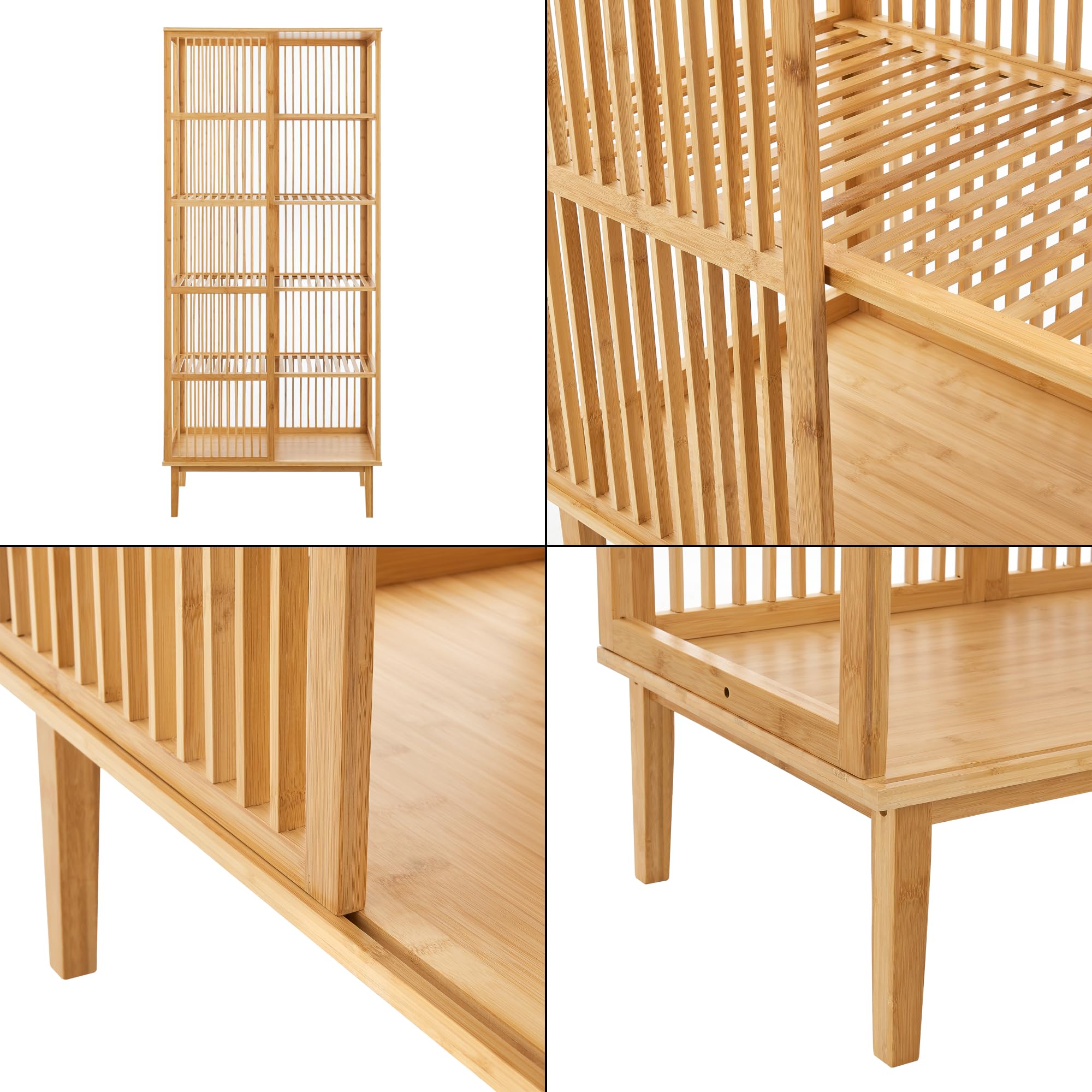 [en.casa] Juego de Guardarropa - 1x Perchero Burro + 1x Estantería de Pie para Dormitorio Recibidor Oficina Ventilación Óptima Alta Visibilidad Elegante Bambú 185 x 160 x 45 cm - Color Natural