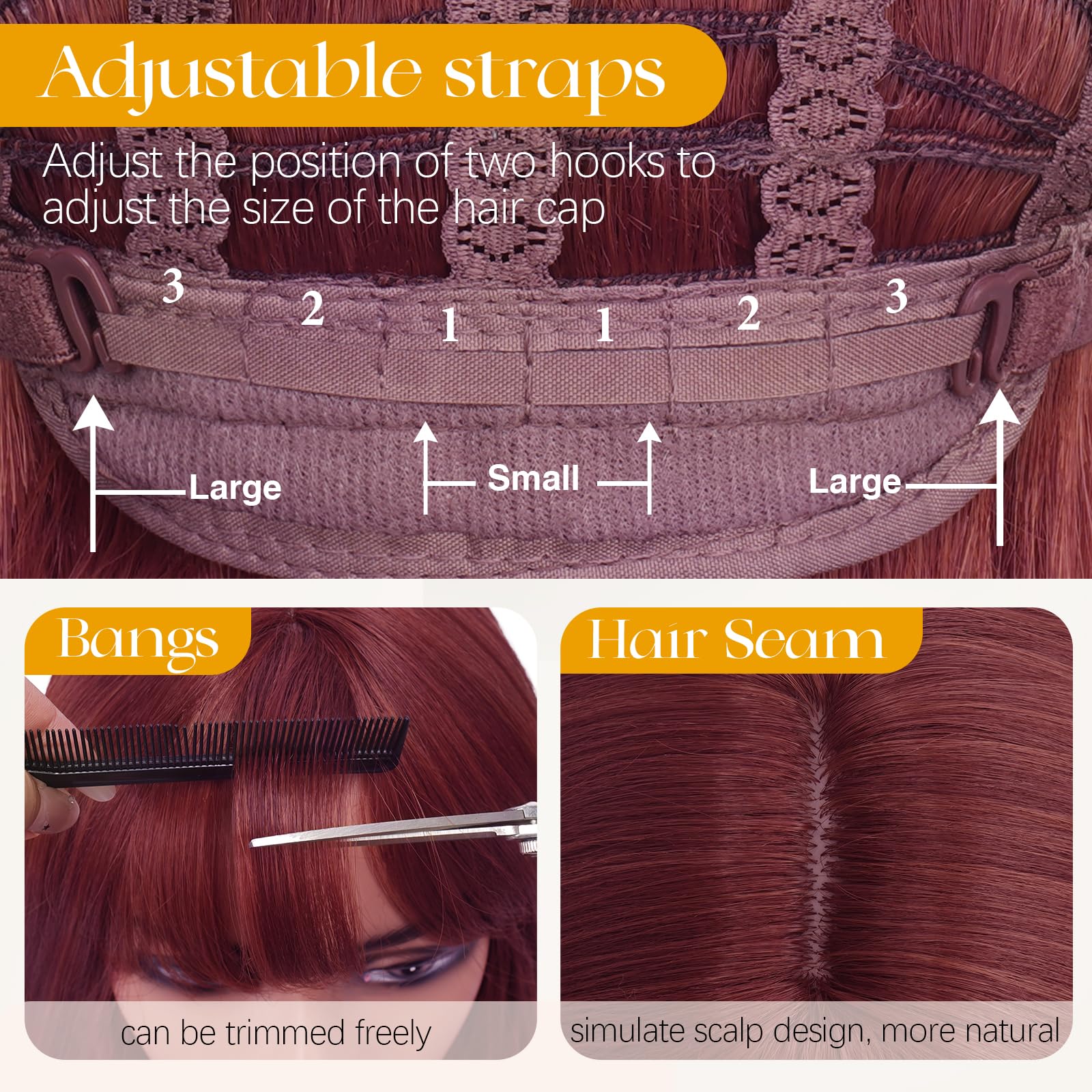 Sofeiyan Pelucas Mujer pelo Natural con Flequillo, 40 cm Burdeos Rojo Oscuro Sintético Resistente al Calor Peluca Largas Rectas,Cabello Layered para Fiestas Diarias y Cosplay