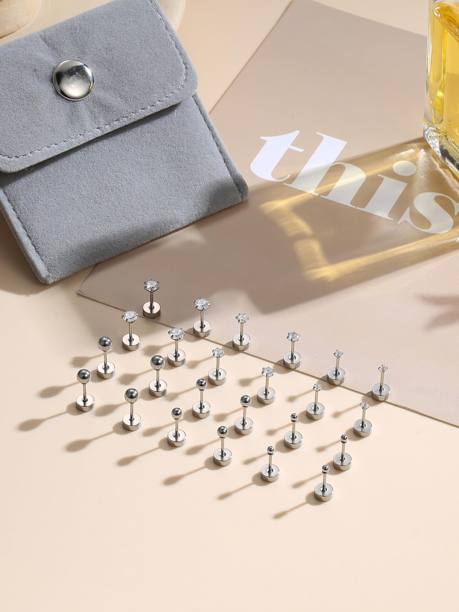 CASSIECA 12Paia Orecchini Acciaio Chirurgico Orecchini Anallergici Donna Uomo Argento Oro Piercing Orecchio Acciaio Chirurgico CZ Cartilagine Piercing