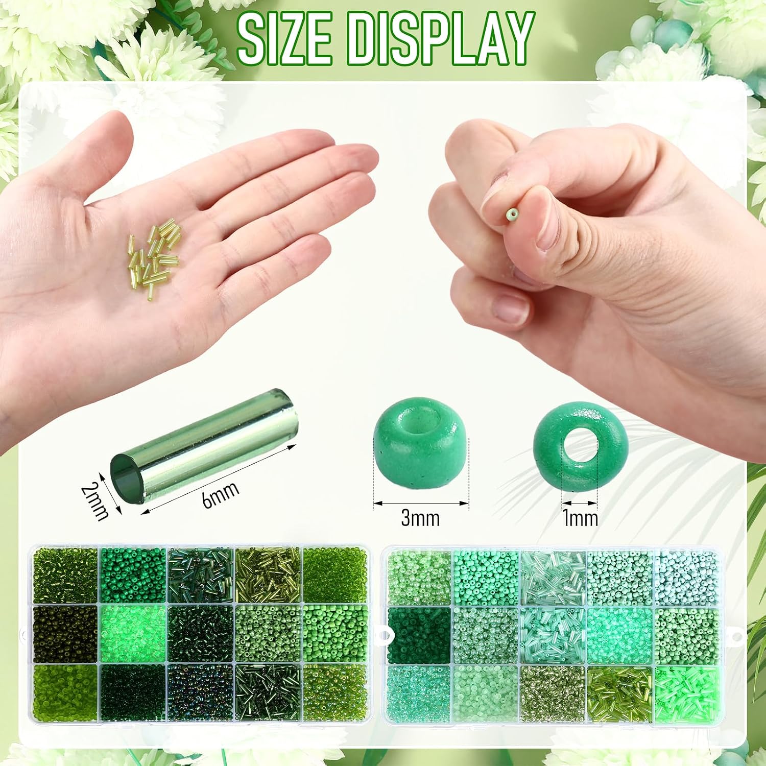 Jexine 2 Sets 30 Colors Glass Seed and Bugle Beads Kit Small Loose Craft Beads for Jewelry Making DIY Crafts Bracelets and Necklaces (Green, Cyan)