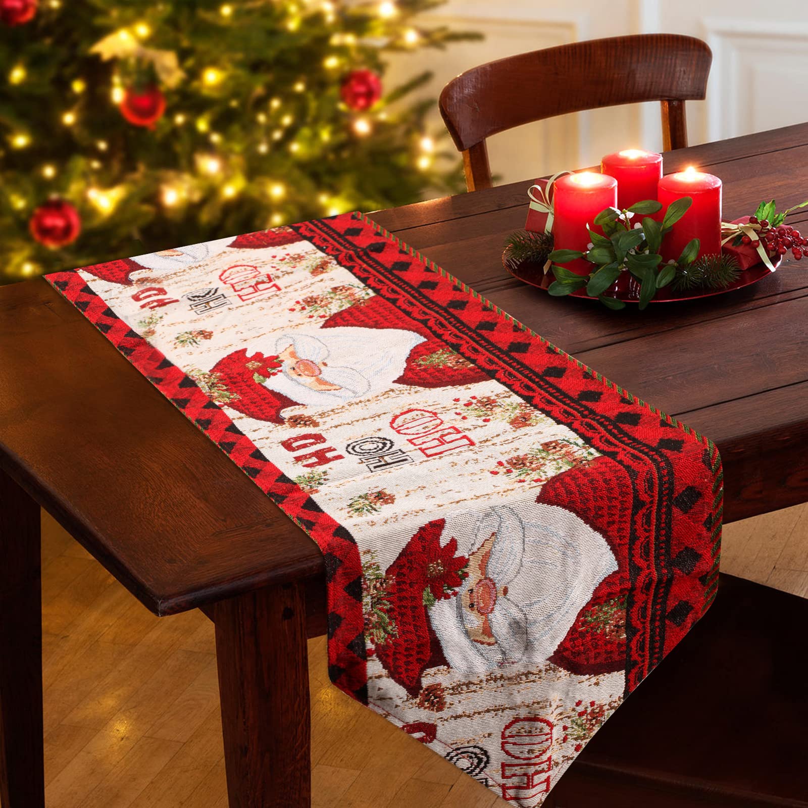HALOVIE Runner Da Tavolo Natale 40x180 Cm Rosso Con Alice E Albero - Tovaglia Decorativa In Cotone Per Feste