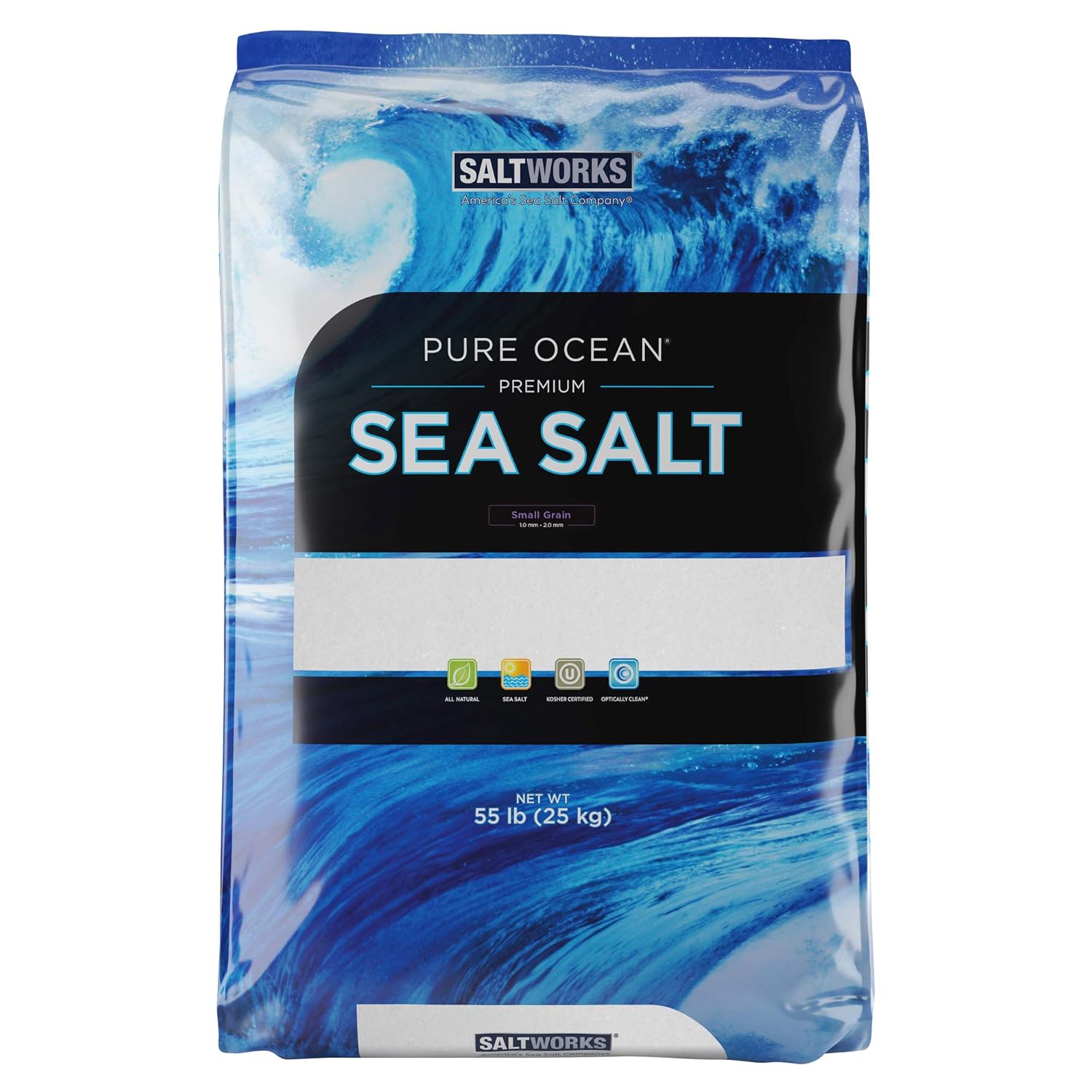 SaltWorks Pure Ocean Sea Salt, Small Grain, 55 Pound Bag