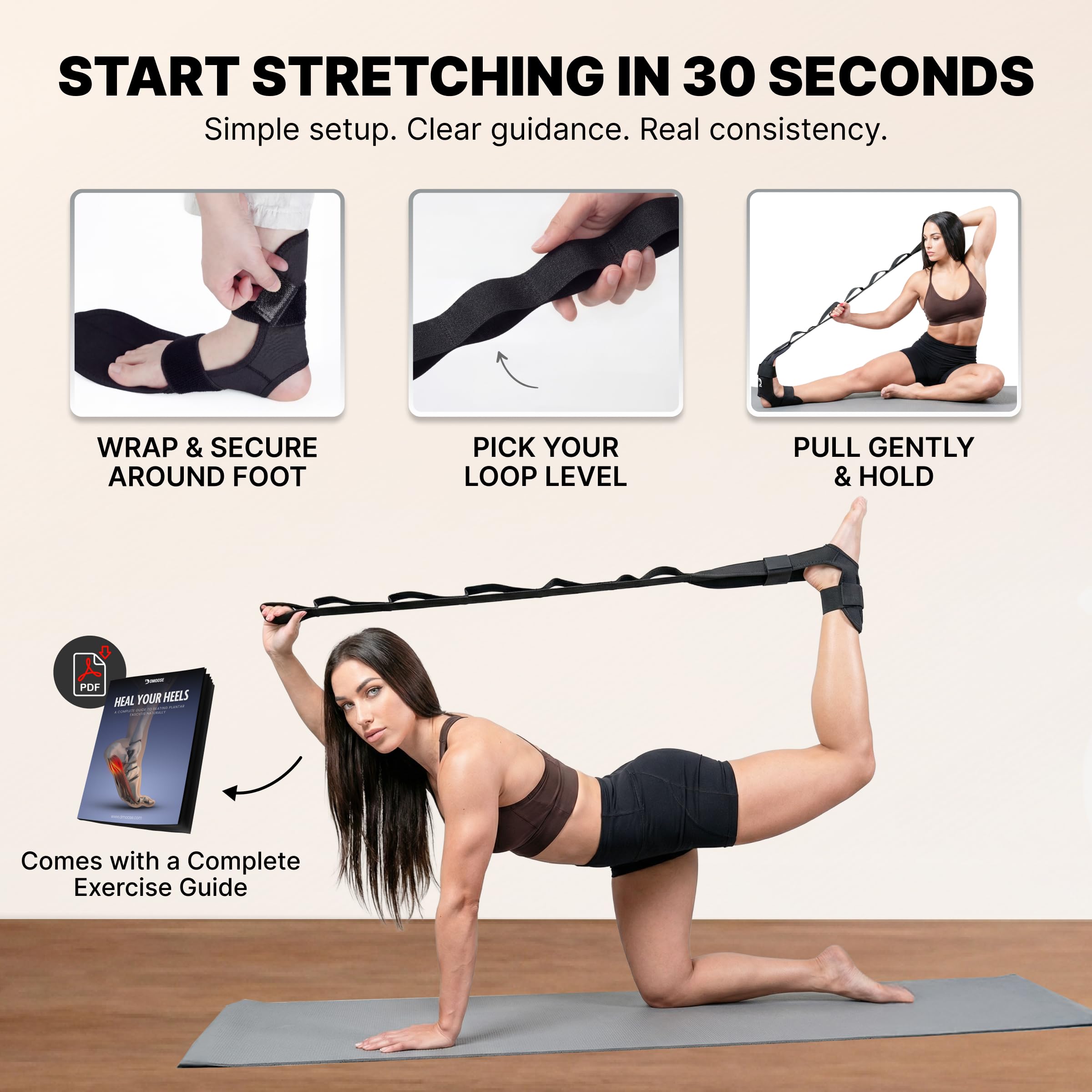 DMoose Fitness Foot & Calf Stretcher Con Cintura Di Stretching Imbottita Regolabile, Sollievo Dalla Tendinite - Cintura Di Stretching Per Le Gambe Da Yoga Per Una Maggiore Flessibilità