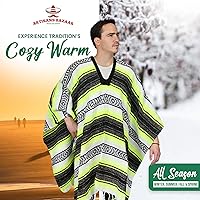 Vista 76 de Artisans Bazaar Poncho tradicional mexicano de Baja para hombres y mujeres, auténtico sarape de Gaban, manta de vaquero Pancho Jorongo rojo - rosa