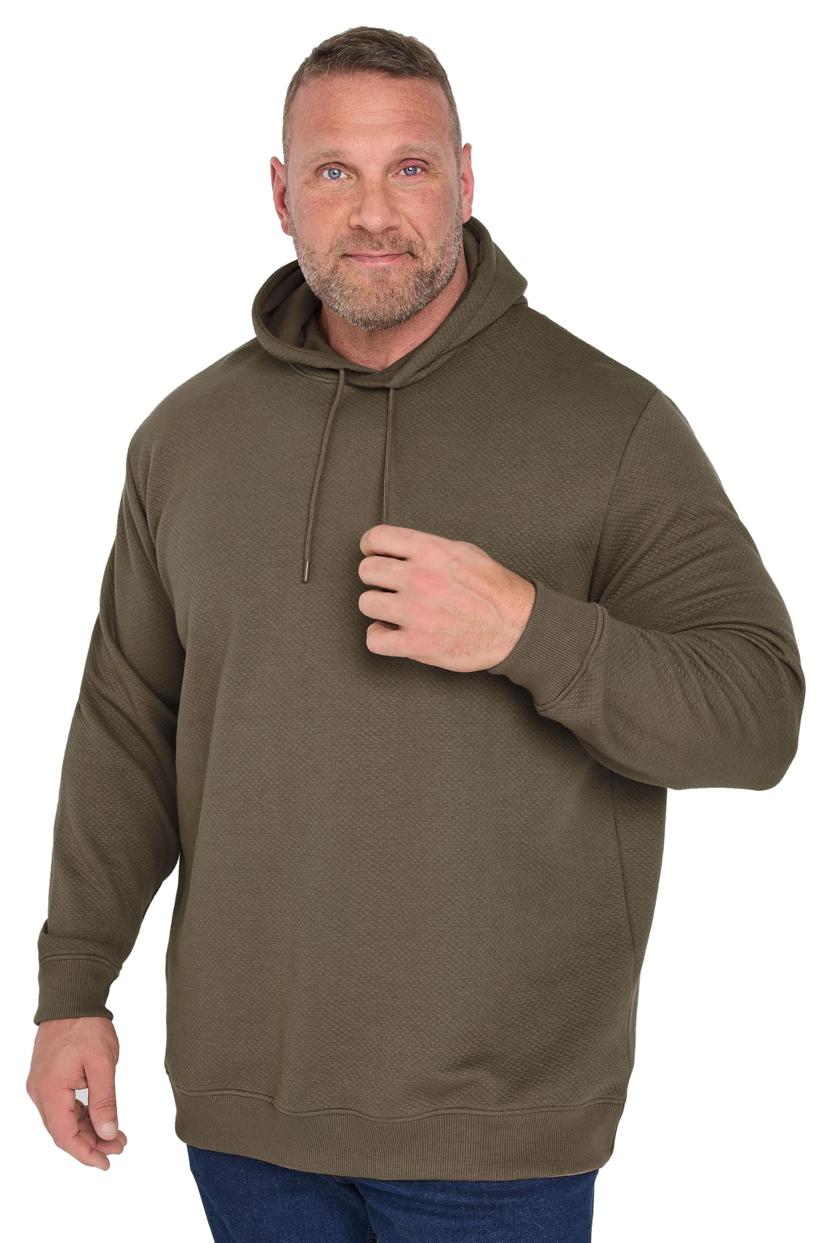 Badrhino Men's Brown Big & Tall Diamond Quilted Hoodie - Plus Size Curve
