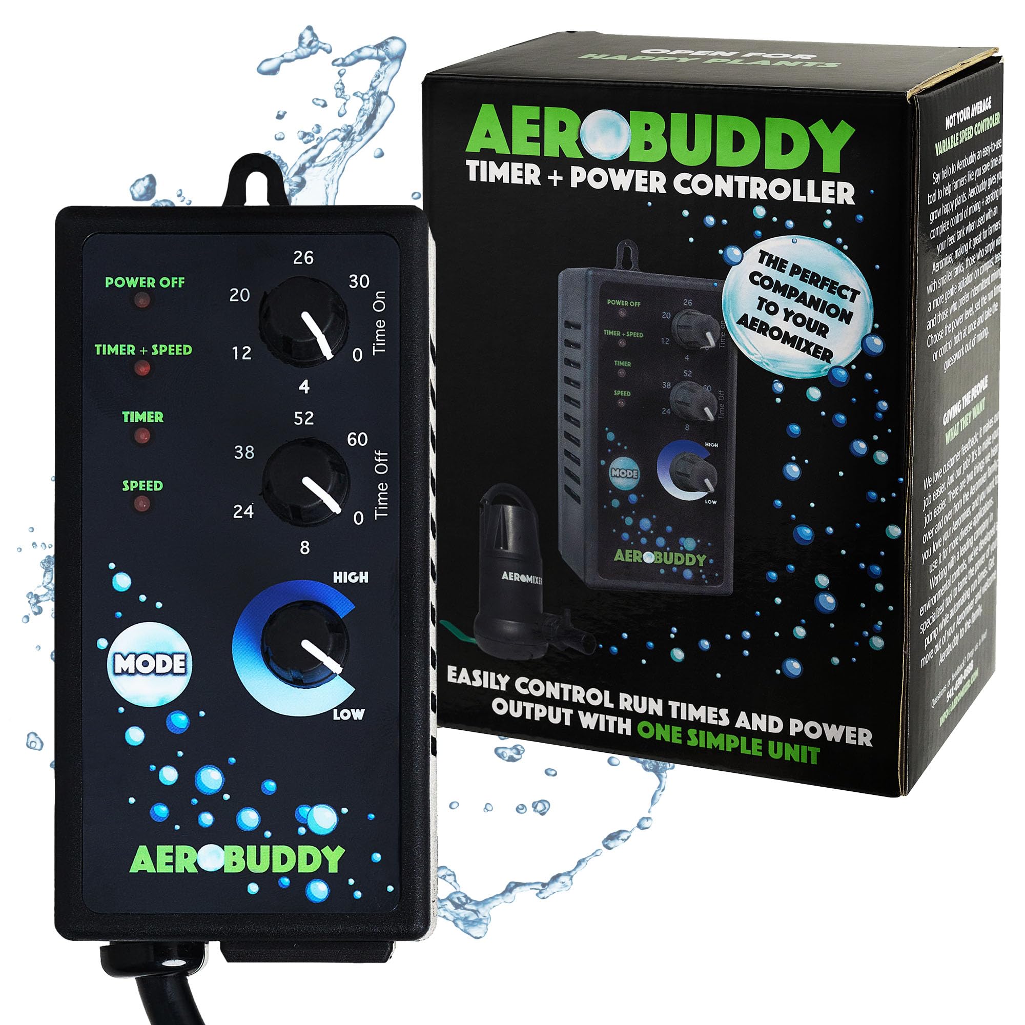 AEROMIXER Aerobuddy EU Zeitschaltuhr Steckdose mit Intervallsteuerung & Drehzahlregler für Pumpen – Steckdosentimer zur Pumpensteuerung von Misch- und Belüftungszyklen in Gartenbau & Landwirtschaft