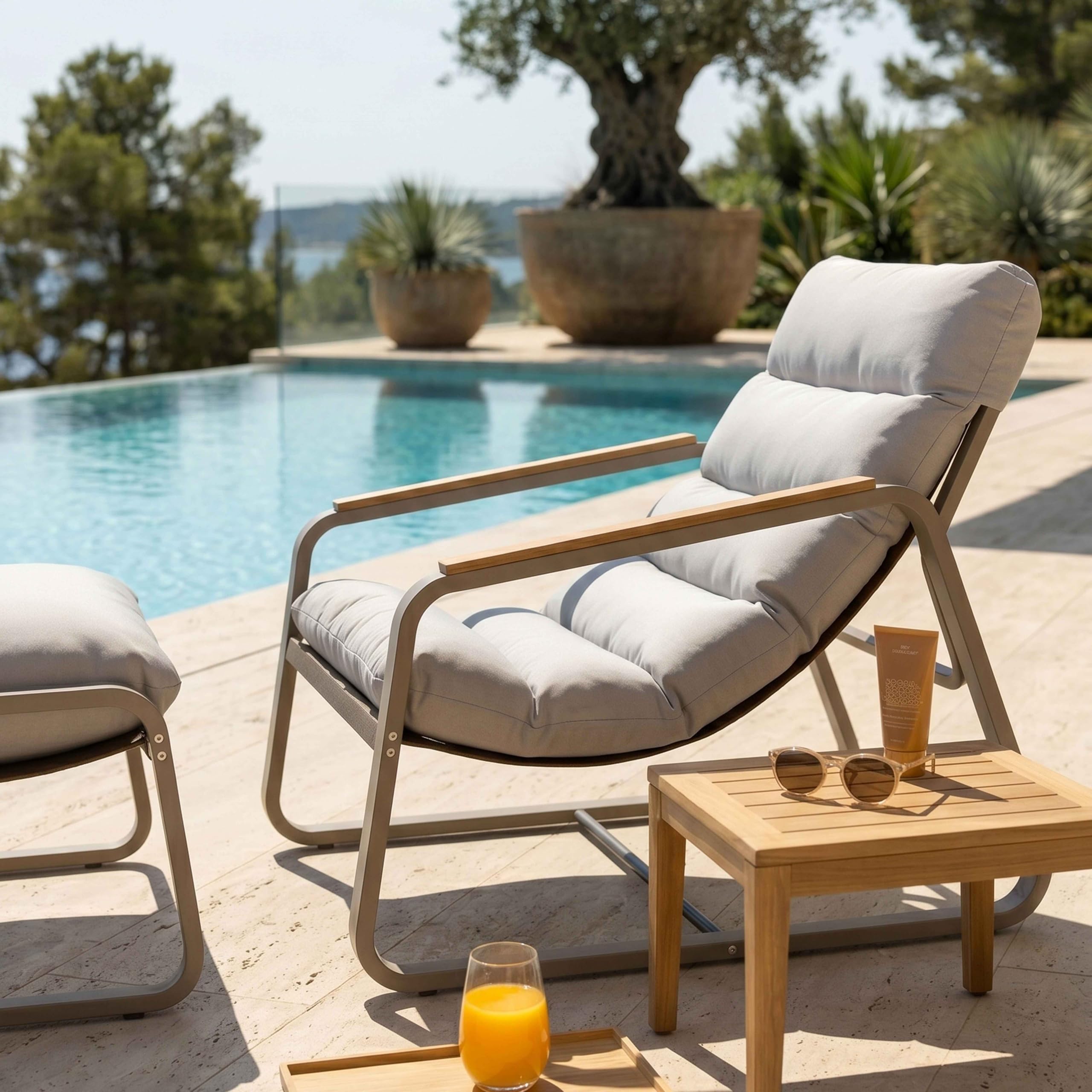Oviala Fauteuil Relax en Acier et textilène avec Repose-Pieds Taupe