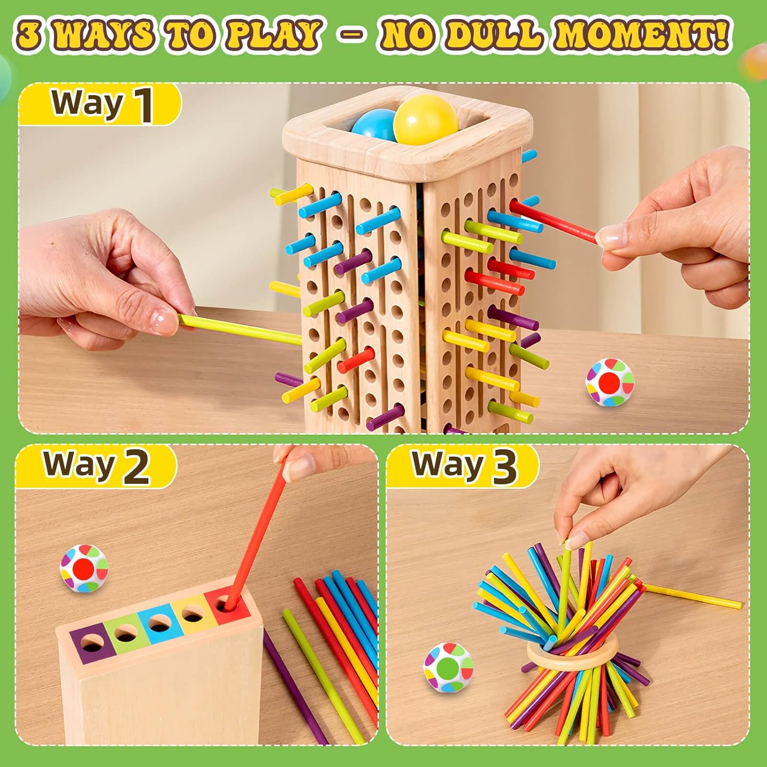 Montessori Wooden Board Games for Kids 3-8 Years: 40 Colorful Wooden Sticks 12-Side... - Image 3