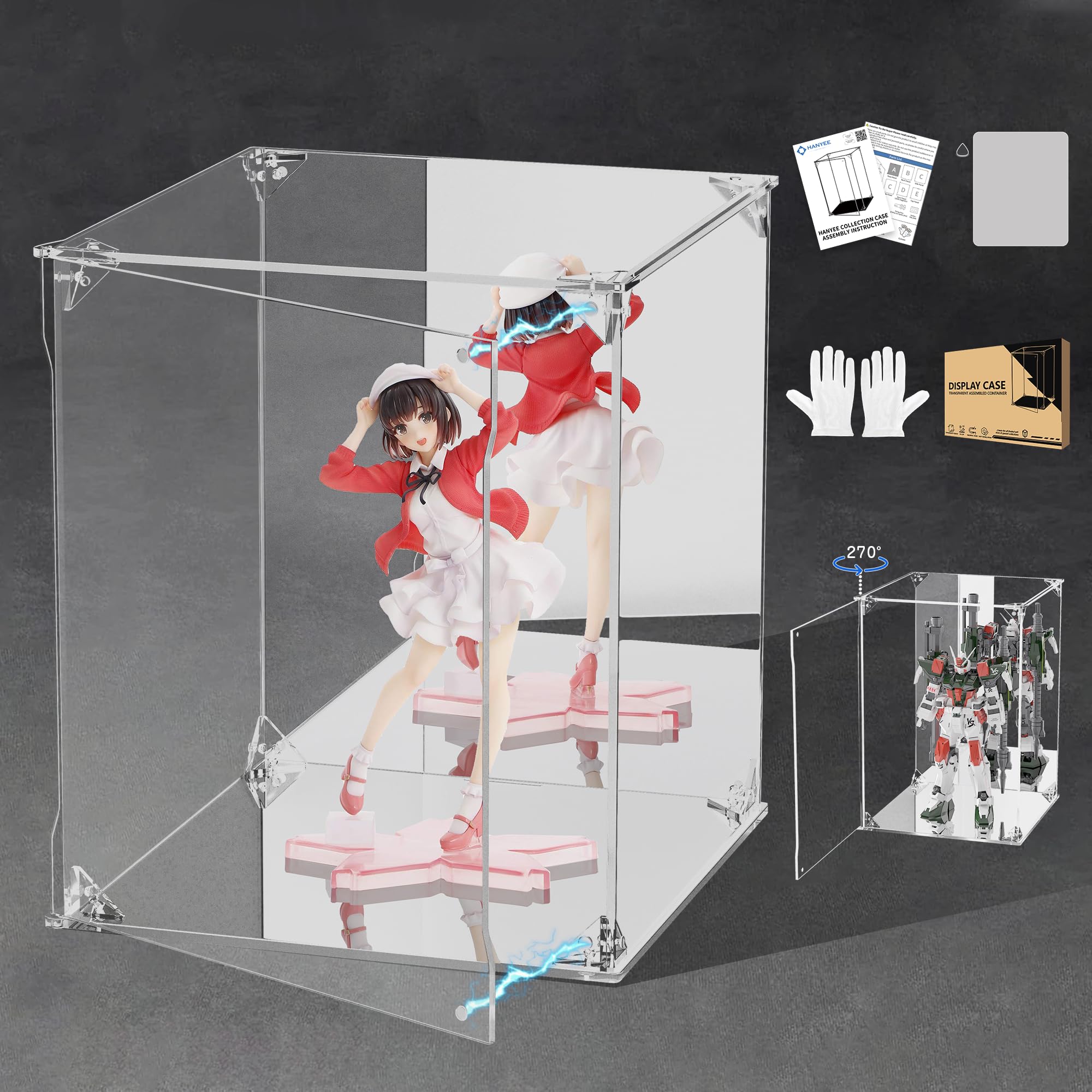 Clear Acrylic Display Case with Mirrored Back and Base, UV Protected Acrylic Box with Magnetic Door, Dustproof Display Box Showcase for Collectibles, Figures, Models, Toys (8x8x10inch, 20x20x25cm)