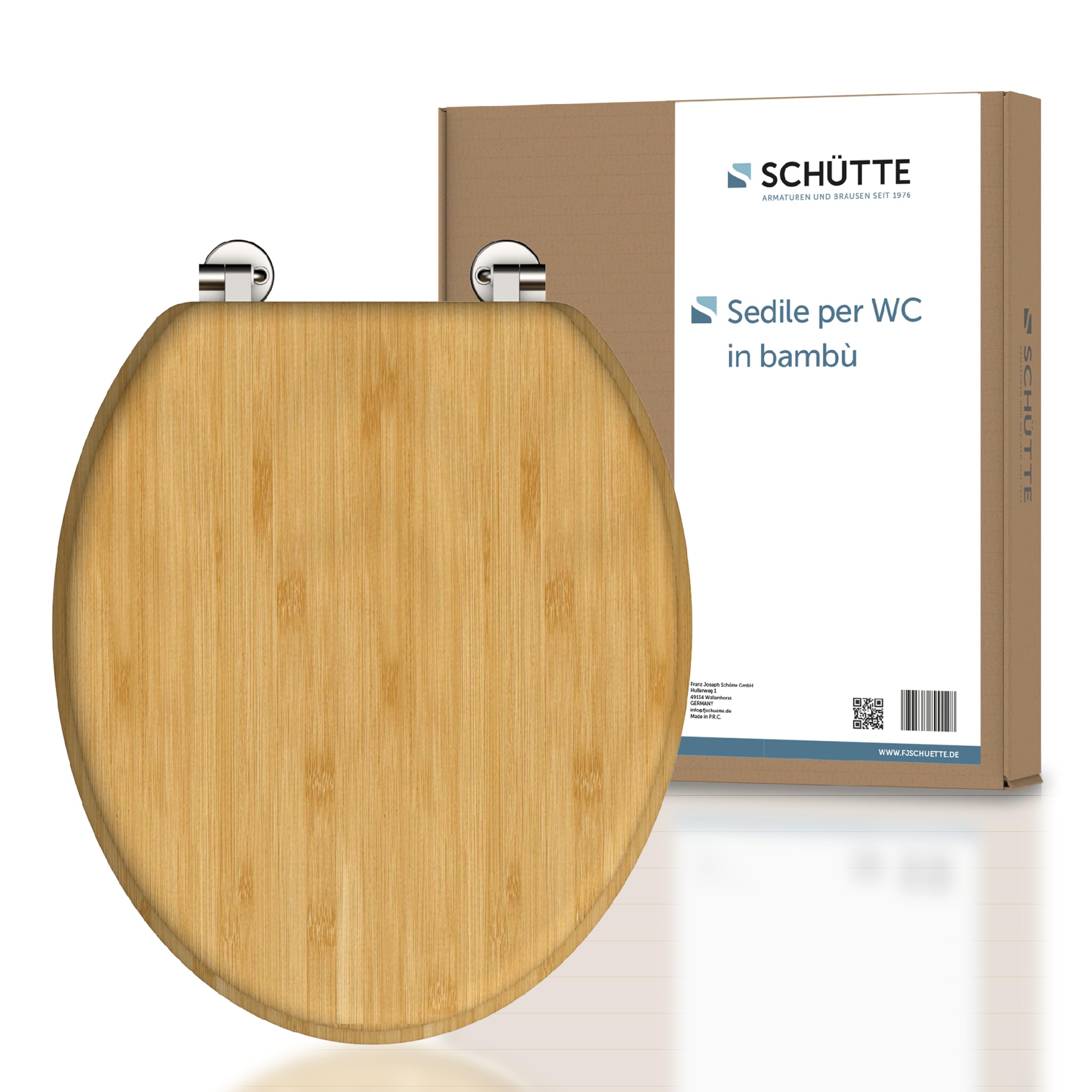 Schütte 81001-A Bamboo, Solido, Coperchio Sostenibile in Legno, Fatto, Adatto a Tutti gli Standard, Carico Massimo Sedile WC 150 kg