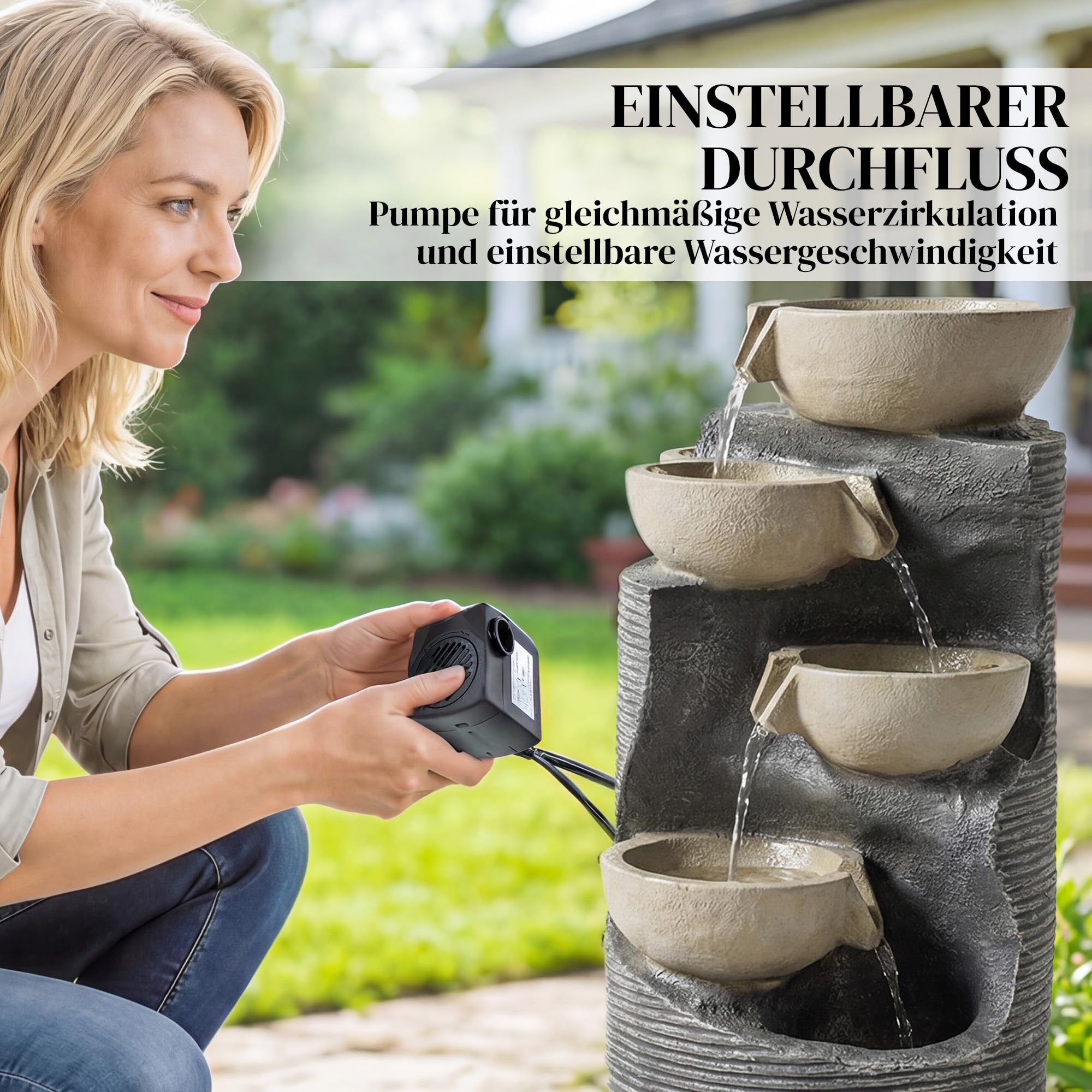 Outsunny Fontaine à Saut Fontaine de Jardin à 5 Niveaux avec Pompe D'éclairage LED Aspect Pierre, Fontaine D'intérieur Réglable Jeu D'eau Fontaine Décorative pour Jardin Terrasse 33 x 31 x 80 cm