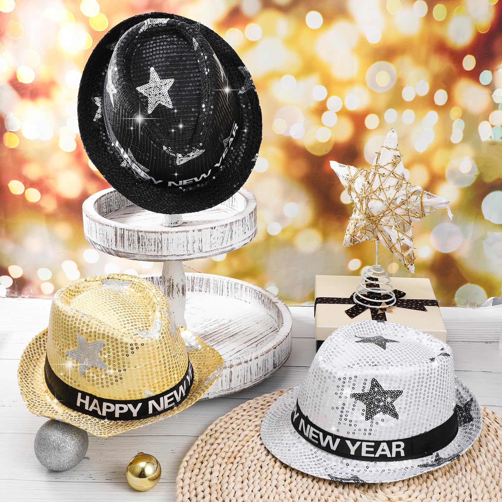 HOWAF 3PCS New Years Eve Party Accessories 2026, Happy New Year Hats with Shiny Sequins - Image 4