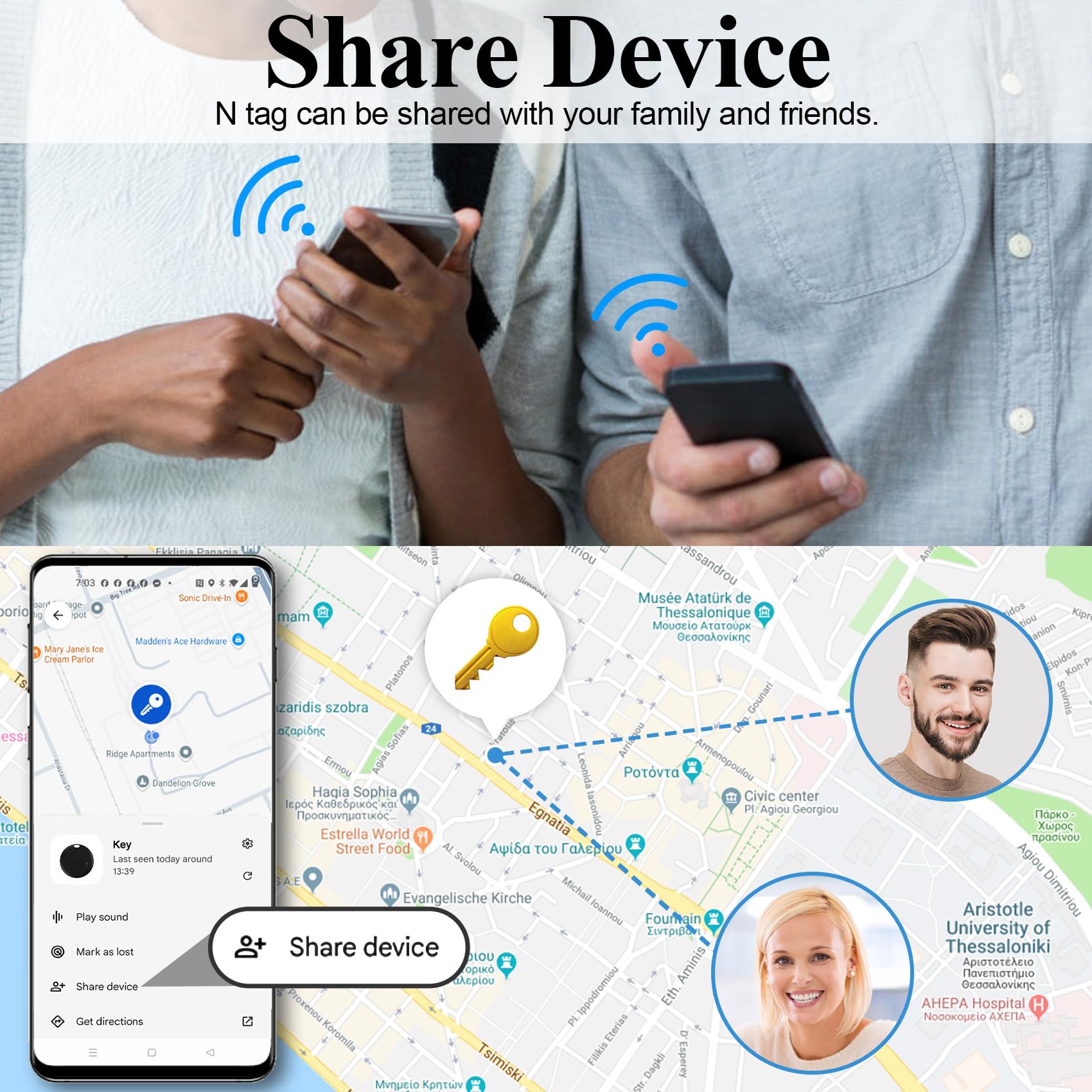 Air Tracker Tag Android or iOS, 2 PCS Sistema Doppio Smart Tracker Bluetooth Localizzatore Chiavi Compatibile con Apple/Google Find My, Air Tracker per Chiavi, Zaini, Bagagli (Nero)