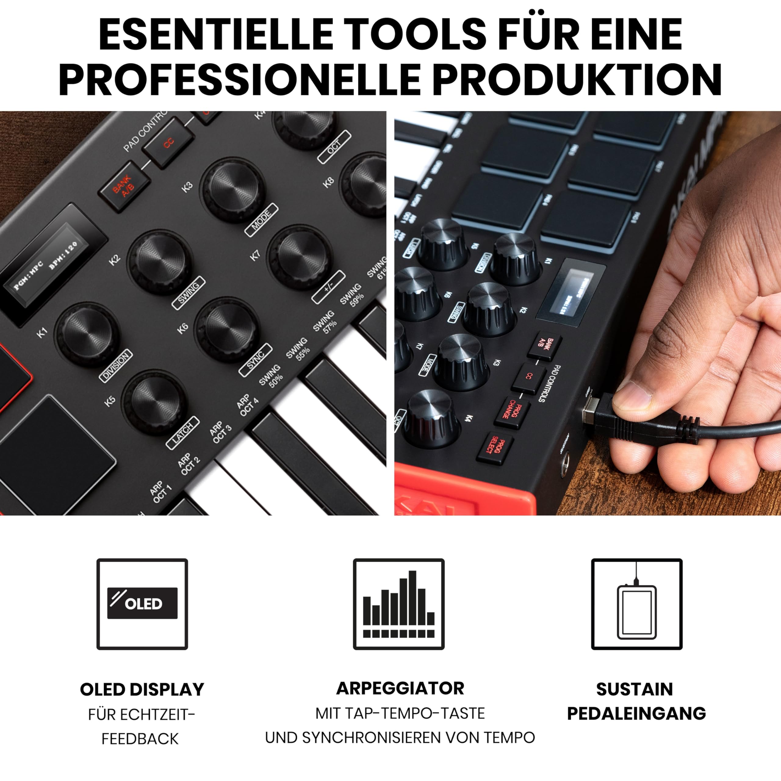 Akai Professional MPK Mini MK3 25-Tasten USB MIDI Keyboard Controller, 8 Hintergrundbeleuchtete Drum Pads, 8 Regler, Musikproduktion-Software und Native Instruments Sound Package (NKS Integration)