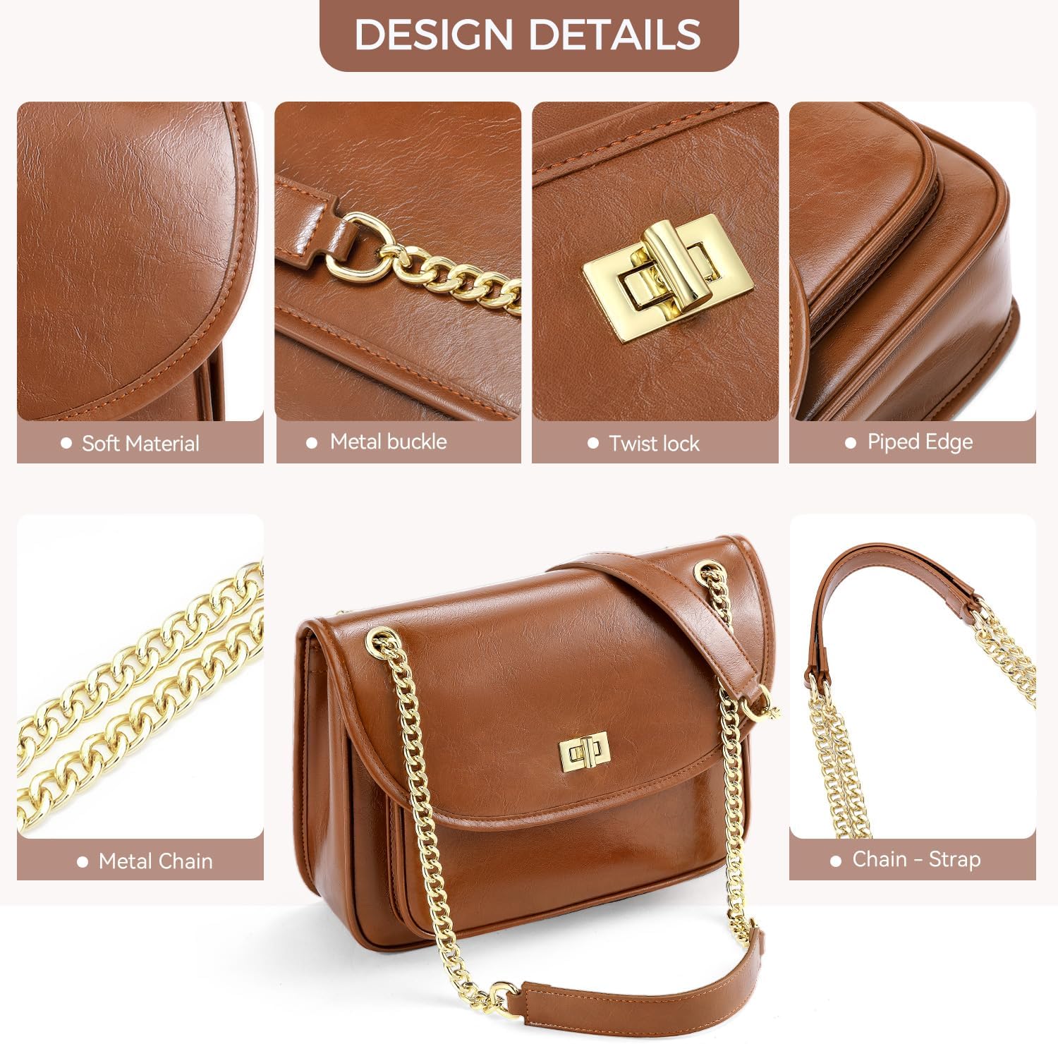 Peacocktion Crossbody Purses for Women Trendy Designer Vegan Leather Ladies Shoulder Bags with Chain