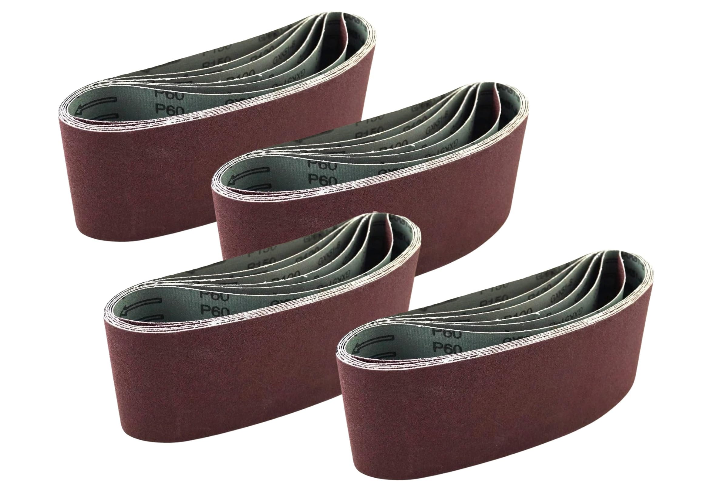 Lot de 24 bandes de papier abrasif 100 x 610 mm, grain 40/60/80/100/120/150