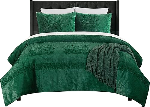 Miniatura 5 de Chic Home Amara - Juego de edredón de 2 piezas con estampado de mandala en relieve, de piel sintética con respaldo de microvisón, funda de almohada