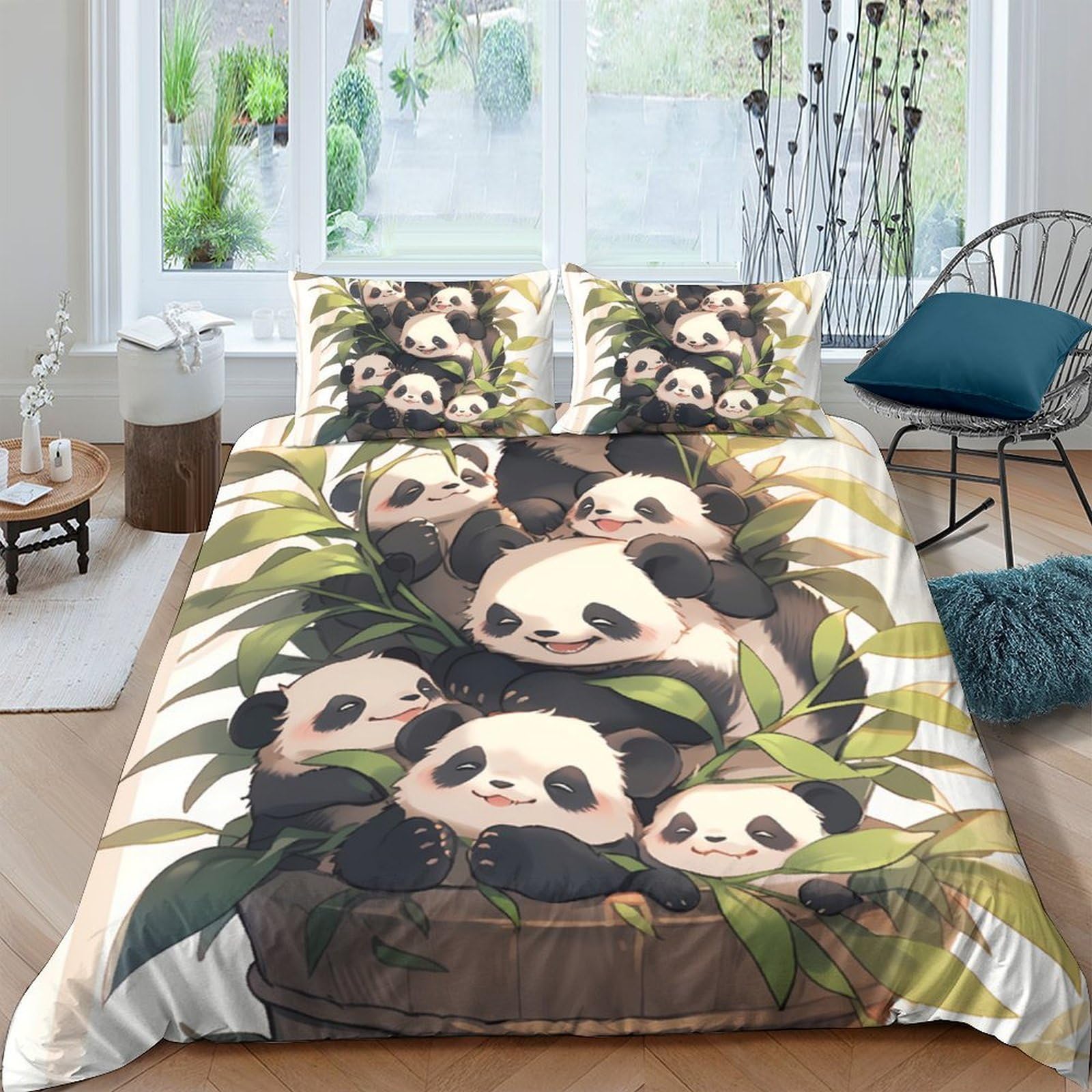 Ctjqhvkz Style-4 3D Printed Cute Panda Fitted Sheet Microfiber Soft Anti-Slip Bamboo Leaves Mattress Cover For Bedroom Guest Room Easy Care Decor Single（135X200cm）