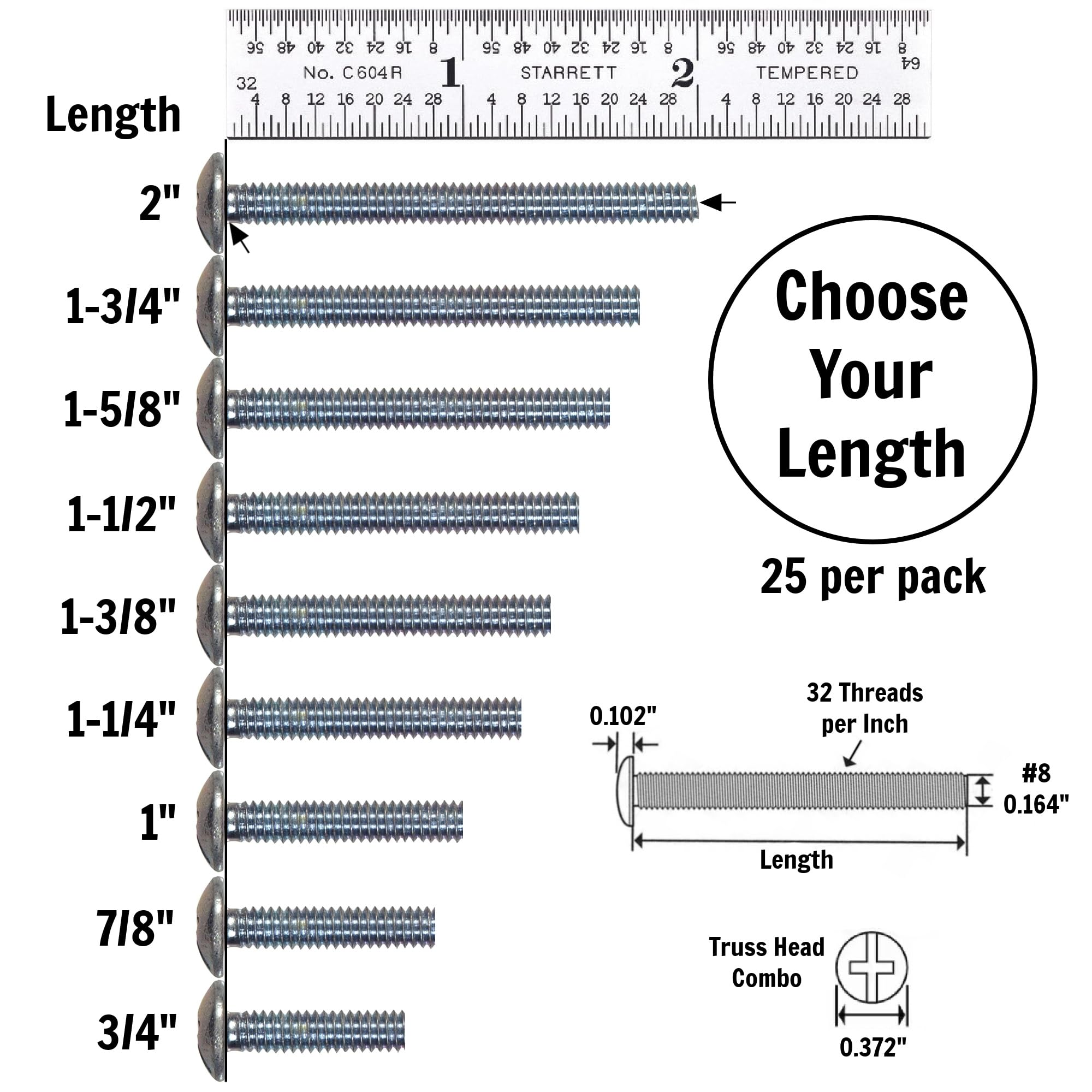 Cabinet Screws - 25 Pack #8-32 Machine Screws -2 Cabinet Screws - 25 Pack #8-32 Machine Screws -2