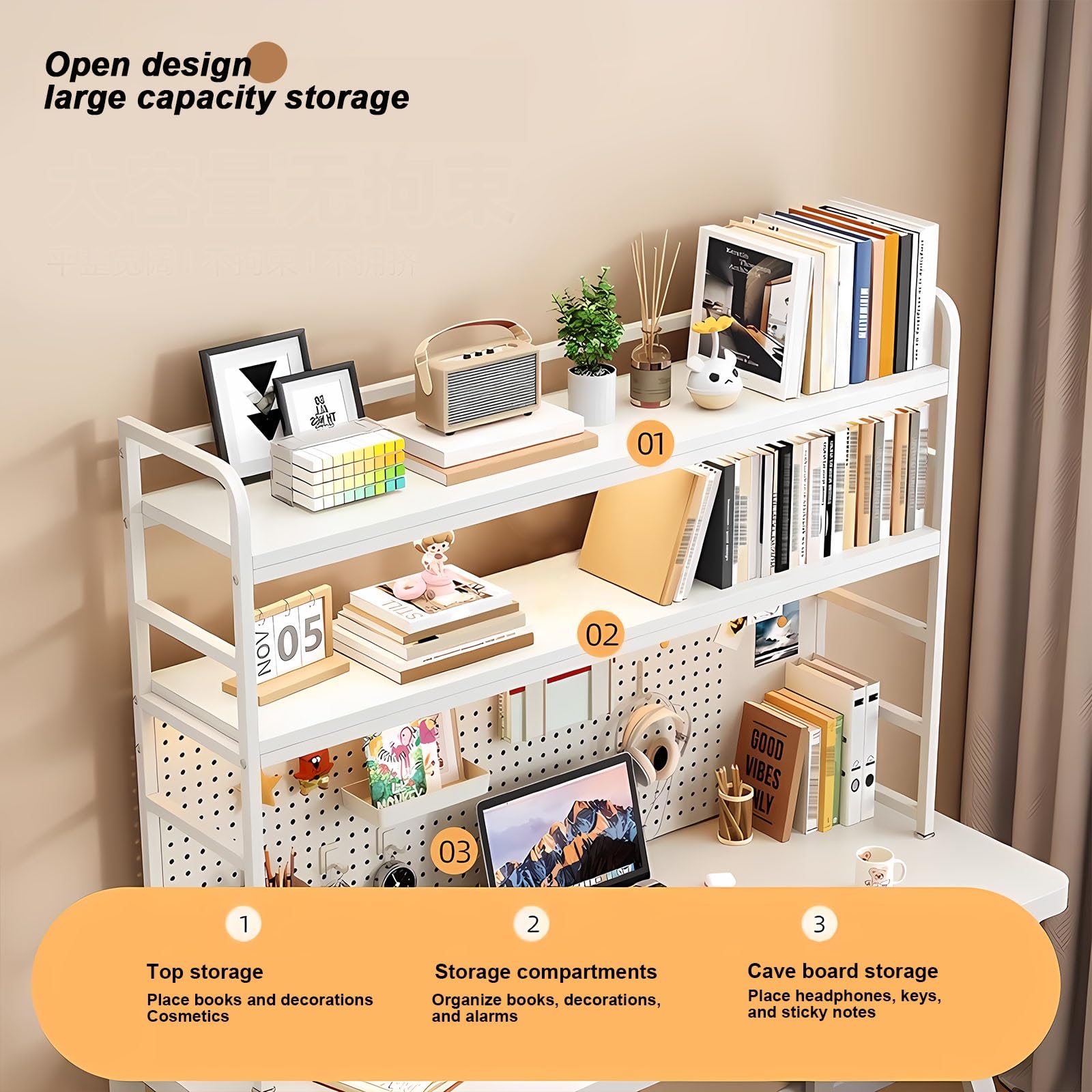FPIGSHS Multifunktionale Arbeitsplatzablage - Justierbare Mehrschicht-Speicherablage, Desktop-Racks, Multifunktionale Desktop-Organisator, für Home-Office-Arbeitsplatten (Schwarz, 110cm/43,3in)