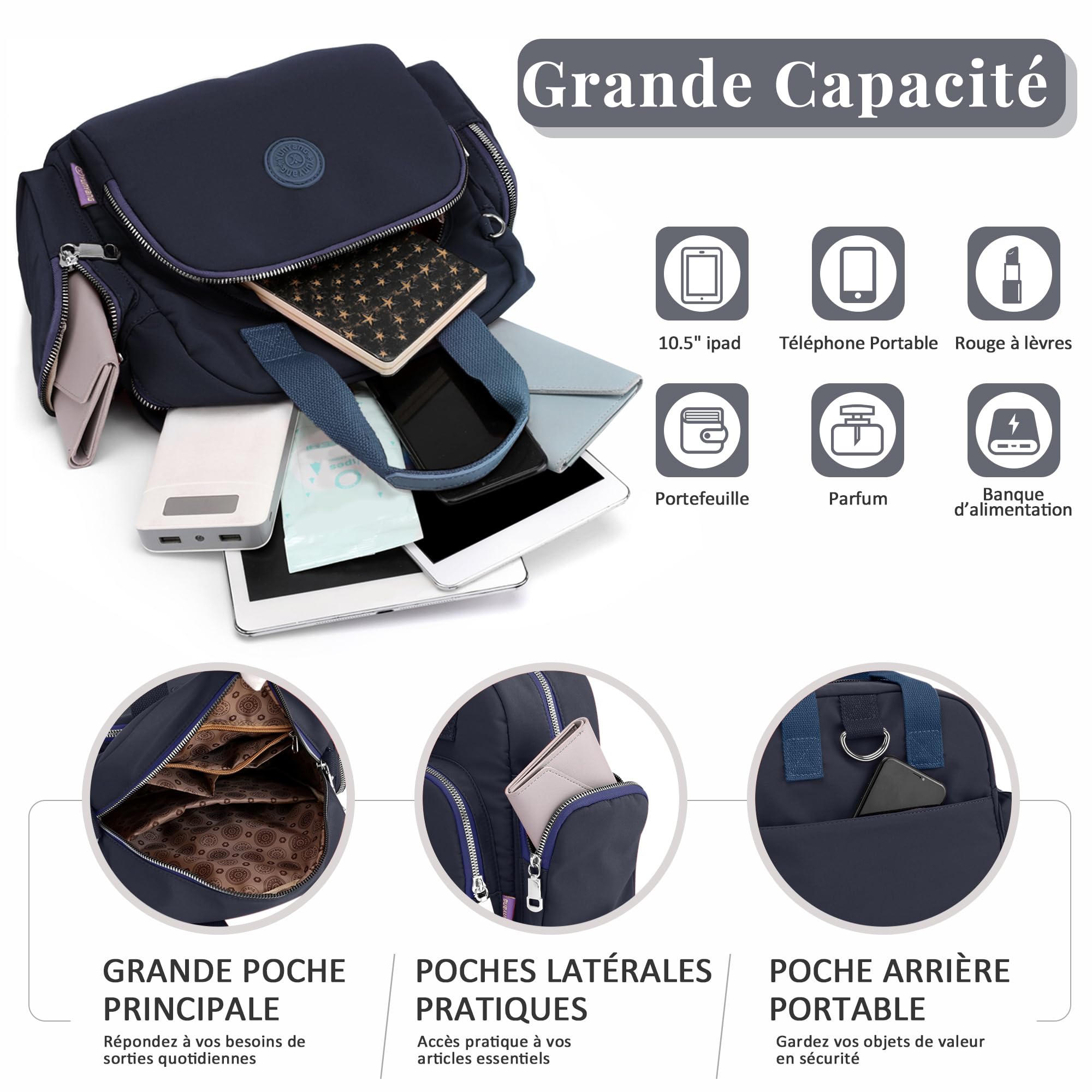 Femmes Sac à Main Mode Bandoulière Sacs Femme Sac à Dos Imperméable Messenger Sac Port de Chargement USB Travailler Voyage Décontracté Quotidien Toile Sac Bandoulière
