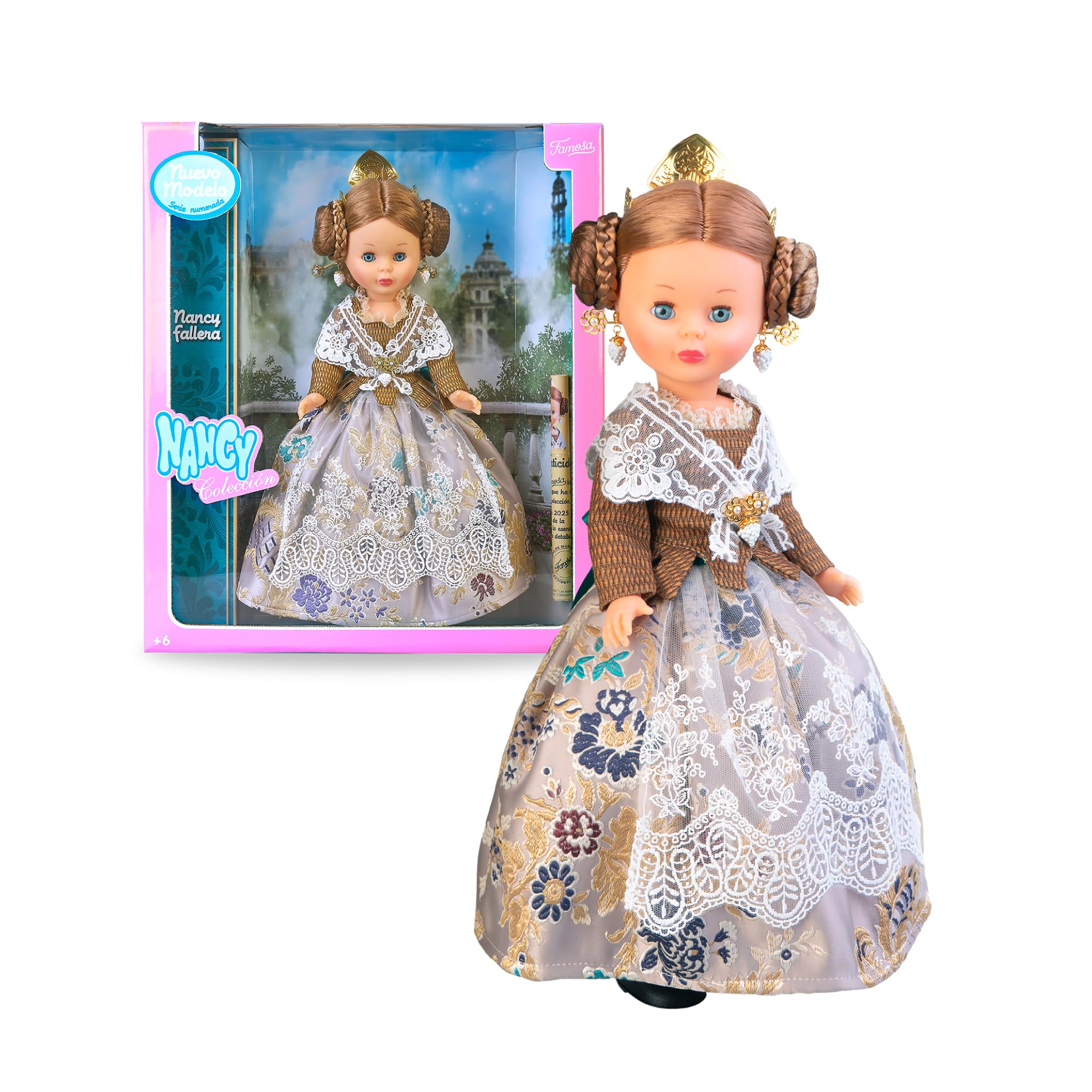 Nancy Collezione Fallera Edizione 2025, Bambola 42 cm, con Autentico Costume Regionale della Comunità Valenciana, Design e Accessori realizzati in Onore dei Fallas, Certificato Ufficiale, Famoso