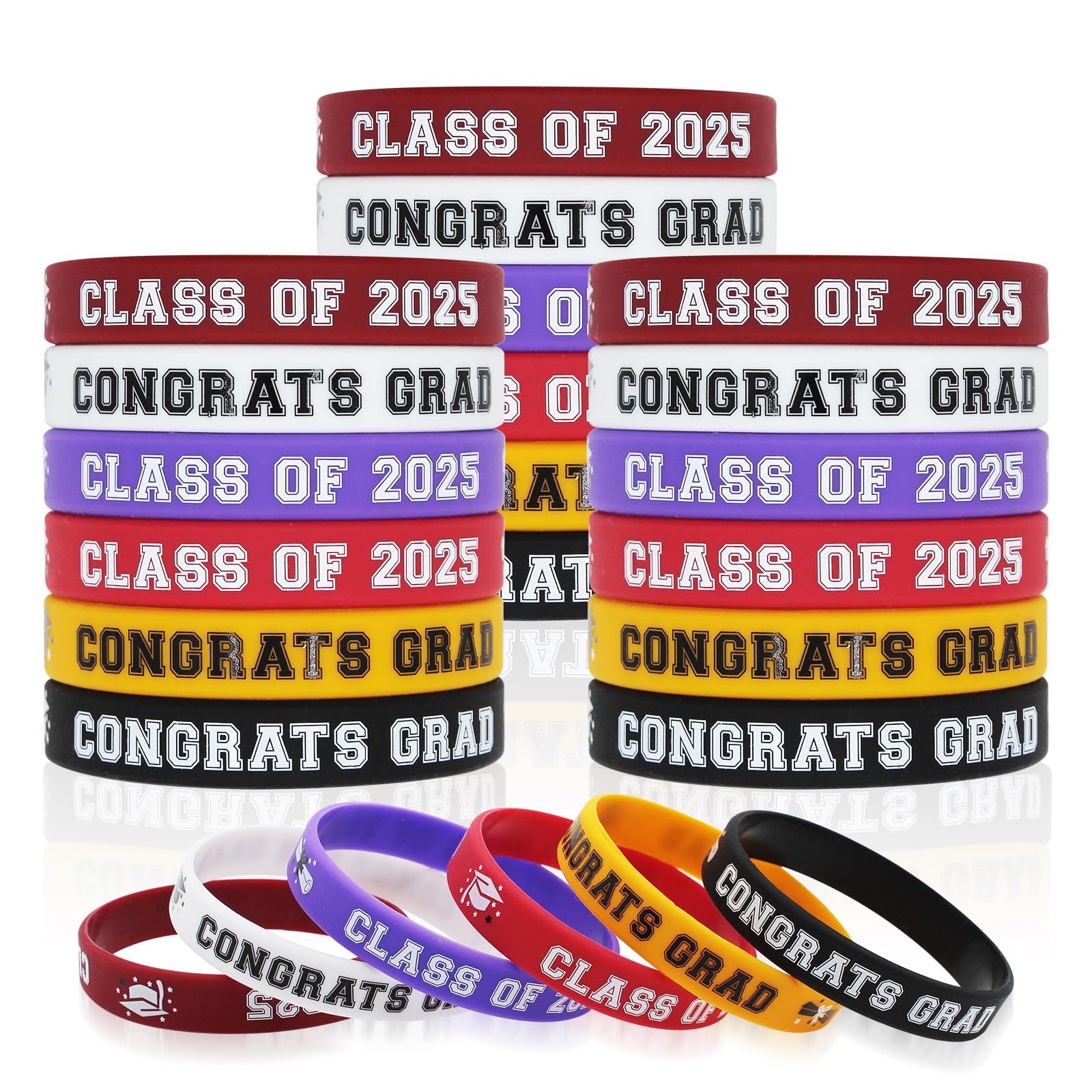 Genuvi Class of 2025 Graduation Bracelets Bulk 30PCS Congrats Grad Rubber Bracelet Supplies Silicone Wristbands Graduation Gifts for Teen Students