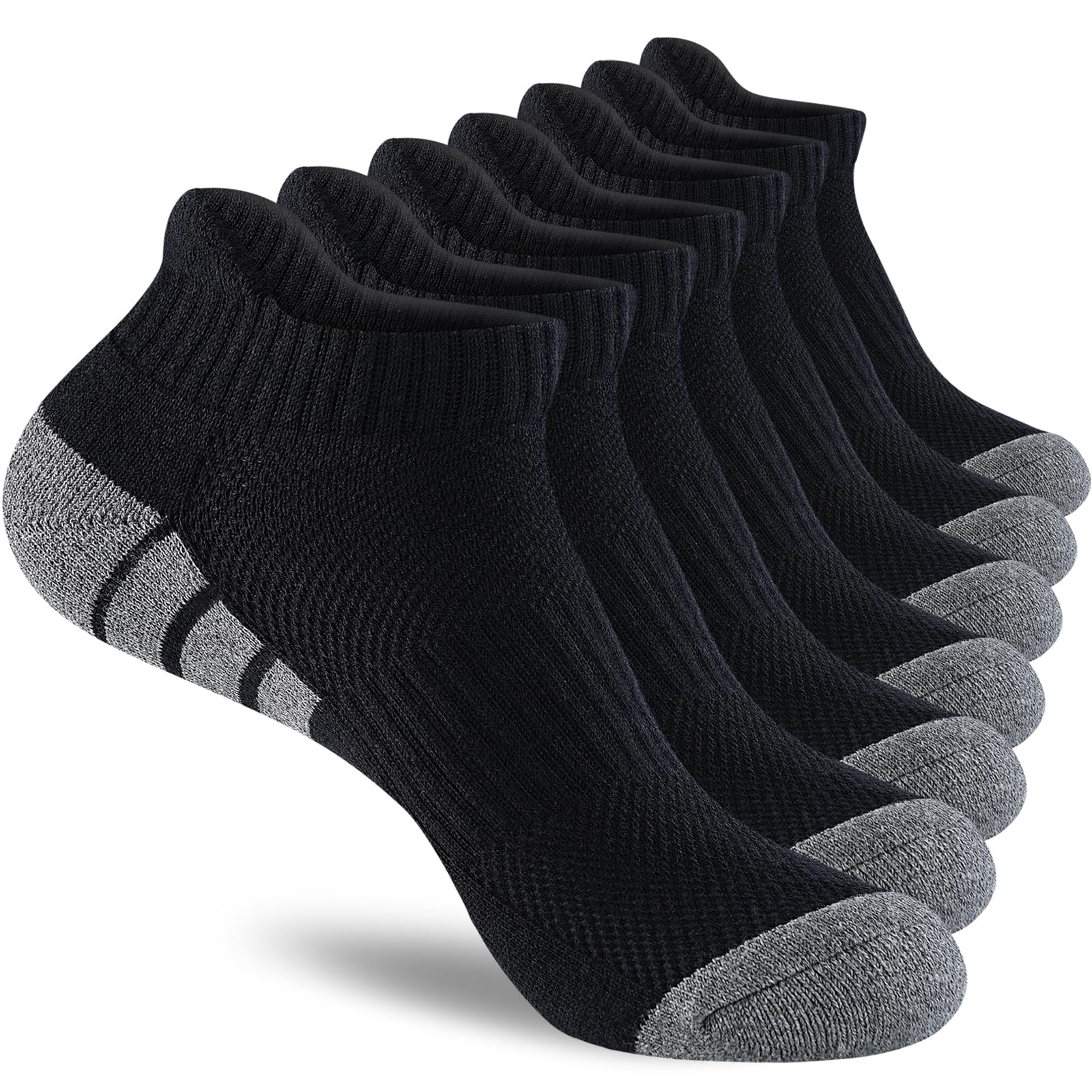 7 Pairs Mens 100% Cotton Cushioned Ankle Socks, Athletic Performance Running Moisture Wicking Breathable Low Cut Socks
