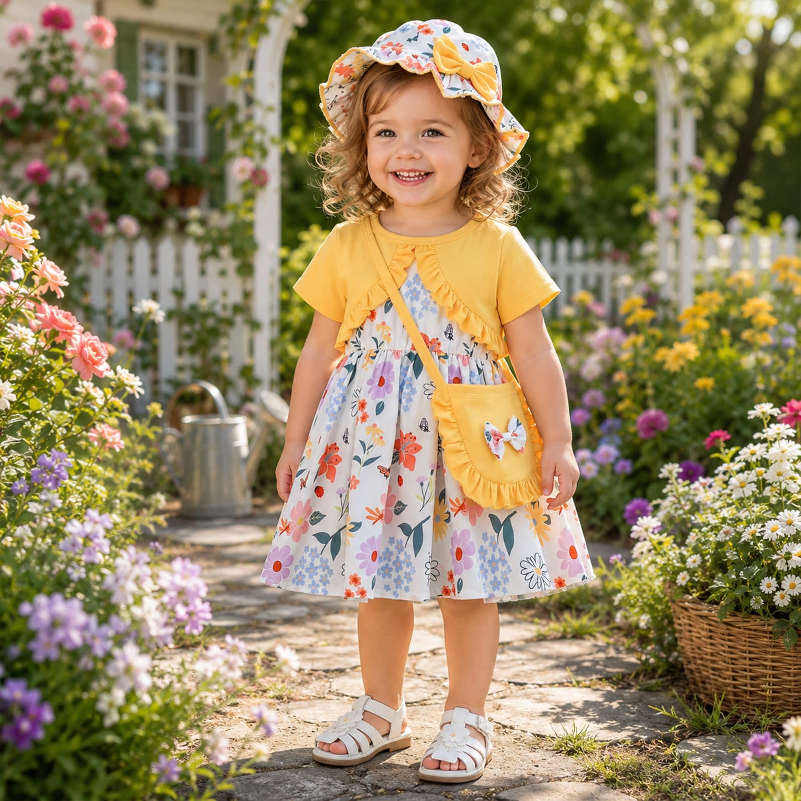 Robe Bébé Fille Robe été Bébé Fille et de Printemps Vêtements d'été pour Filles avec Chapeau et Sac
