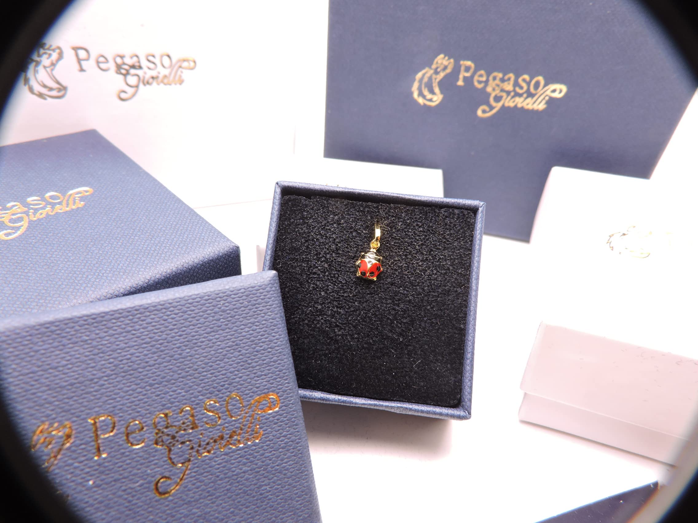 Ciondolo Oro Giallo 18kt (750) Pendente Piccola Coccinella Smaltata Rossa Mini Charms Ragazza Bambina